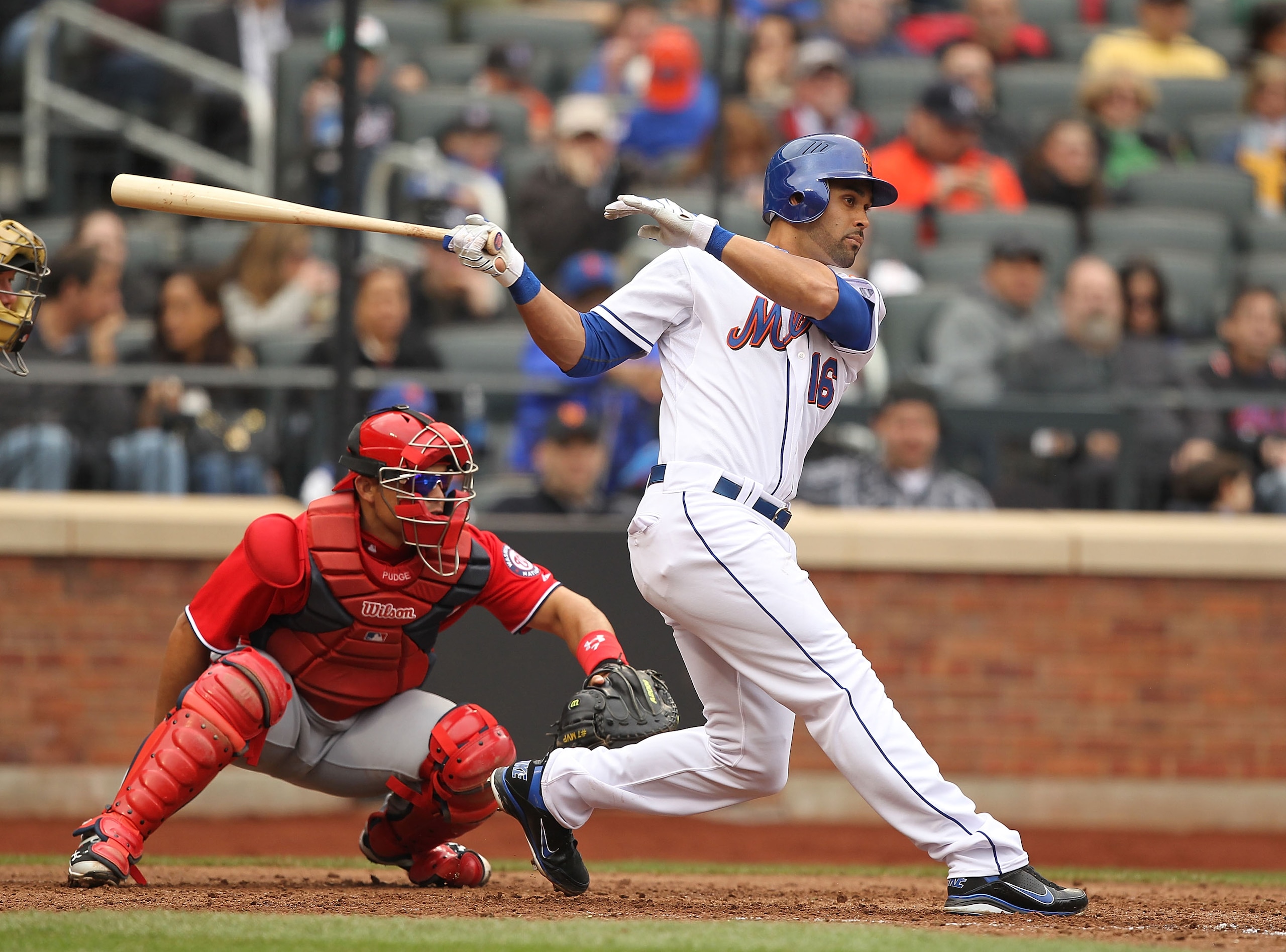 NEW YORK, NY - APRIL 10: Angel Pagan #16 of the New York Mets in action against the Washington Nationals during their game on April 10, 2011 at Citi Field in the Flushing neighborhood of the Queens borough of New York City. (Photo by Al Bello/Getty Imag NEW YORK, NY - APRIL 10: Angel Pagan #16 of the New York Mets in action against the Washington Nationals during their game on April 10, 2011 at Citi Field in the Flushing neighborhood of the Queens borough of New York City. (Photo by Al Bello/Getty Imag