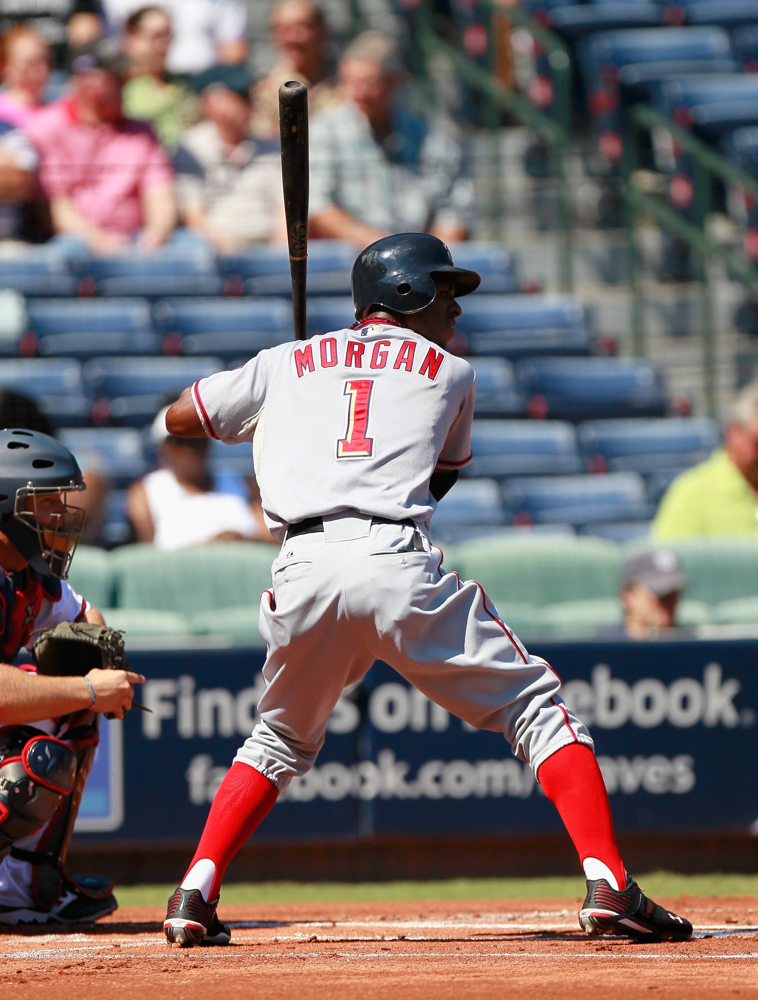 ATLANTA - SEPTEMBER 15:  Nyjer Morgan #1 of the Washington Nationals against the Atlanta Braves at Turner Field on September 15, 2010 in Atlanta, Georgia.  (Photo by Kevin C. Cox/Getty Images)
