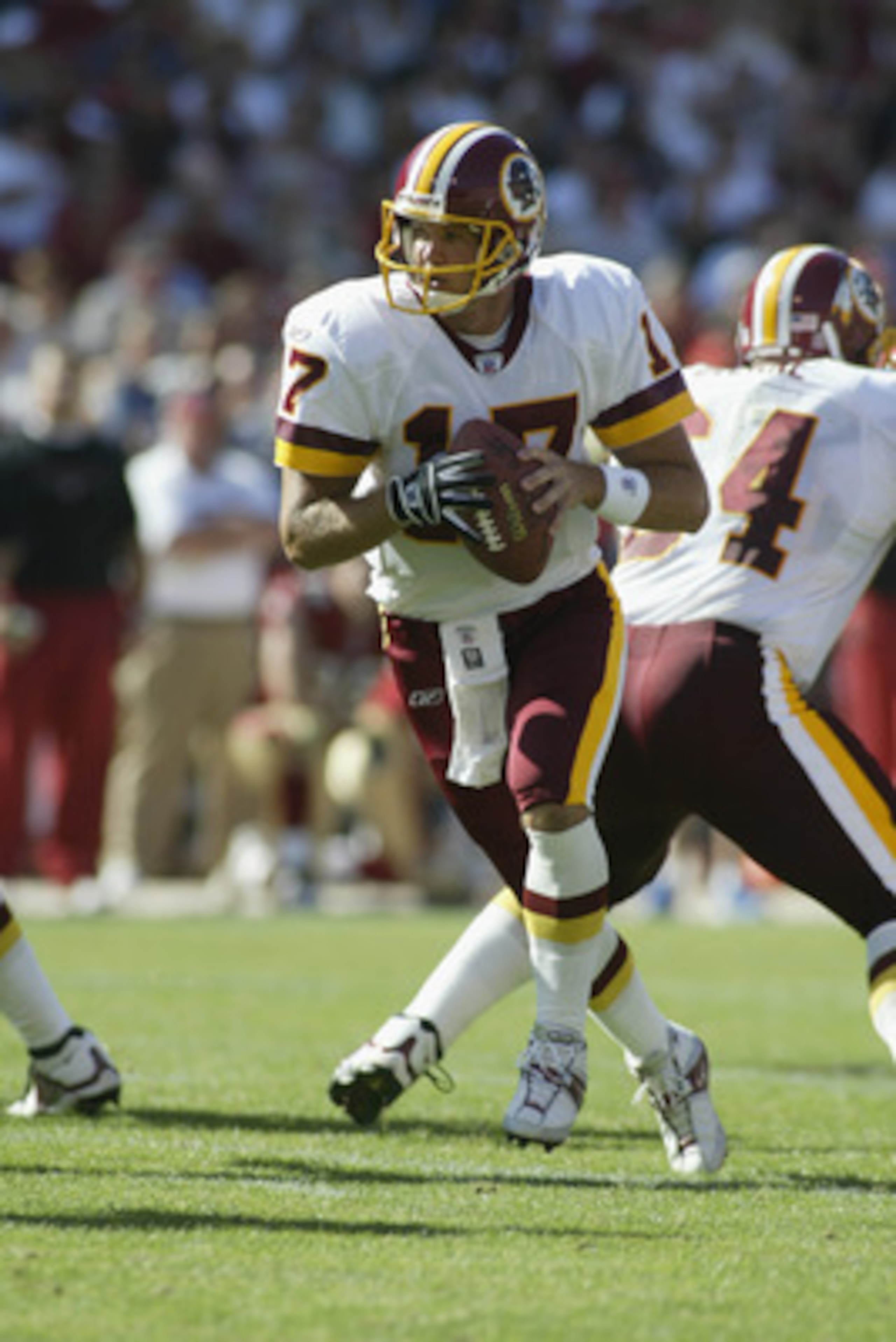 SAN FRANCISCO - SEPTEMBER 22:  Quarterback Danny Weurffel #17 of the Washington Redskins looks to pass against the San Francisco 49ers during the NFL game on September 22, 2002 at Candlestick Park in San Francisco, California.  The 49er's won 20-10.  (Pho