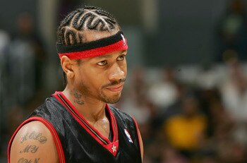LOS ANGELES - JANUARY 6:  Allen Iverson #3 of the Philadelphia 76ers reacts after a foul call during the game against the Los Angeles Lakers on January 6, 2006 at Staples Center in Los Angeles, California. NOTE TO USER: User expressly acknowledges and agr