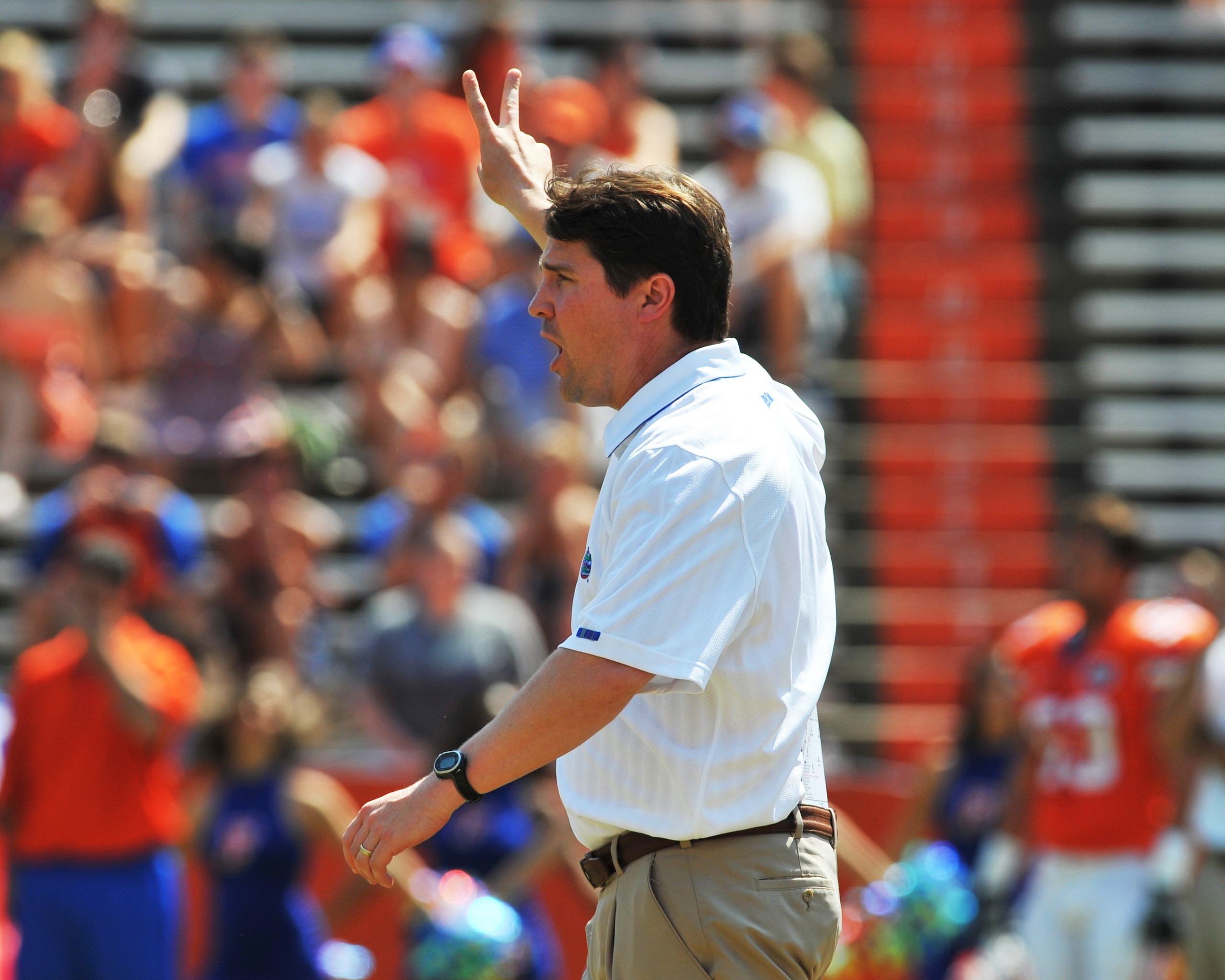 GAINESVILLE, FL - APRIL 9: Coach Will Muschamp of the Florida Gators directs play during the Orange and Blue spring football game April 9, 2011 at Ben Hill Griffin Stadium in Gainesville, Florida. (Photo by Al Messerschmidt/Getty Images) GAINESVILLE, FL - APRIL 9: Coach Will Muschamp of the Florida Gators directs play during the Orange and Blue spring football game April 9, 2011 at Ben Hill Griffin Stadium in Gainesville, Florida. (Photo by Al Messerschmidt/Getty Images)