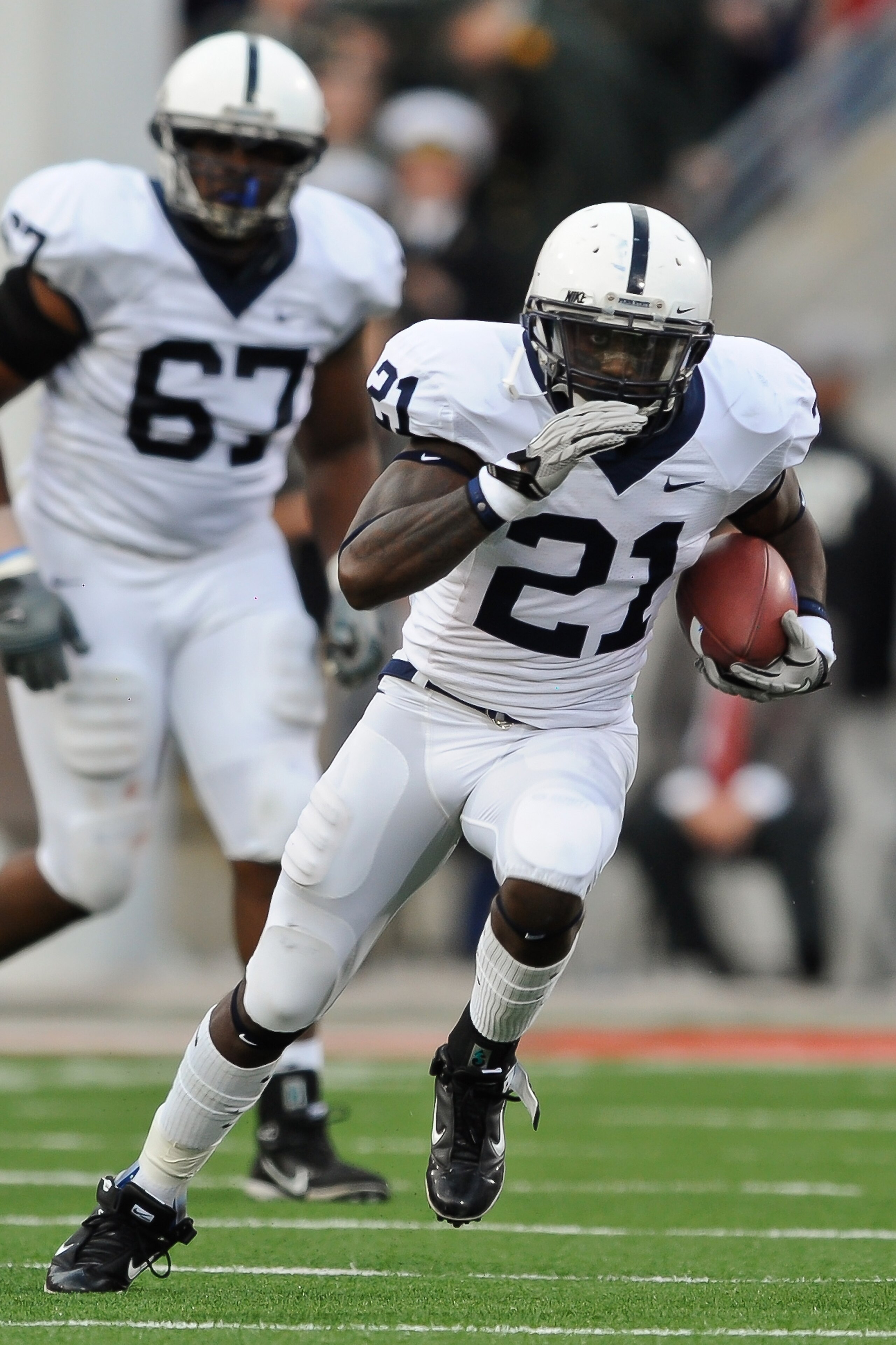 COLUMBUS, OH - NOVEMBER 13:  Stephfon Green #21 of the Penn State Nittany Lions runs with the ball against the Ohio State Buckeyes at Ohio Stadium on November 13, 2010 in Columbus, Ohio.  (Photo by Jamie Sabau/Getty Images)