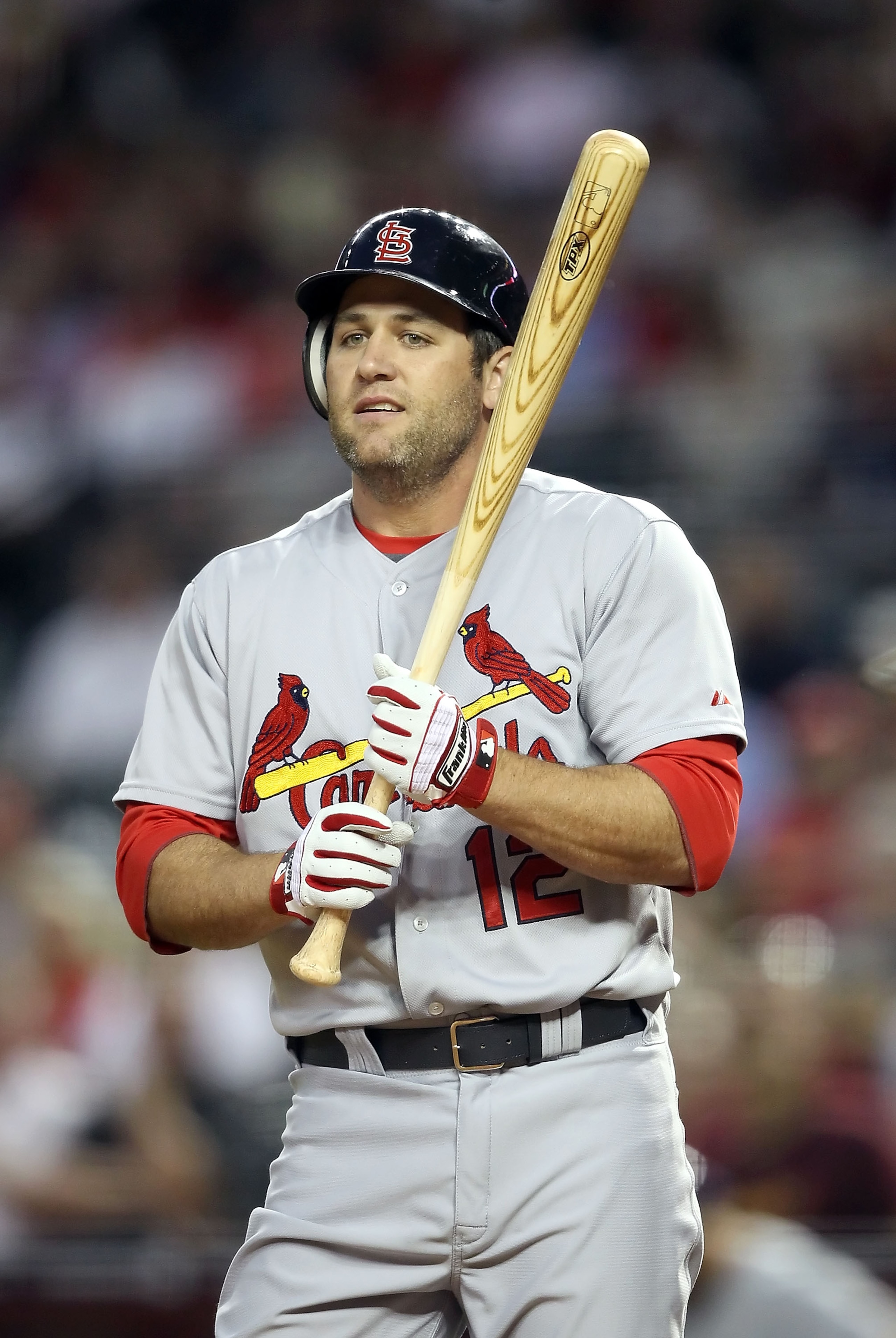 PHOENIX, AZ - APRIL 12:  Lance Berkman #12 of the St. Louis Cardinals bats against the Arizona Diamondbacks during the Major League Baseball game at Chase Field on April 12, 2011 in Phoenix, Arizona. The Diamondbacks defeated the Cardinals 13-8.  (Photo b