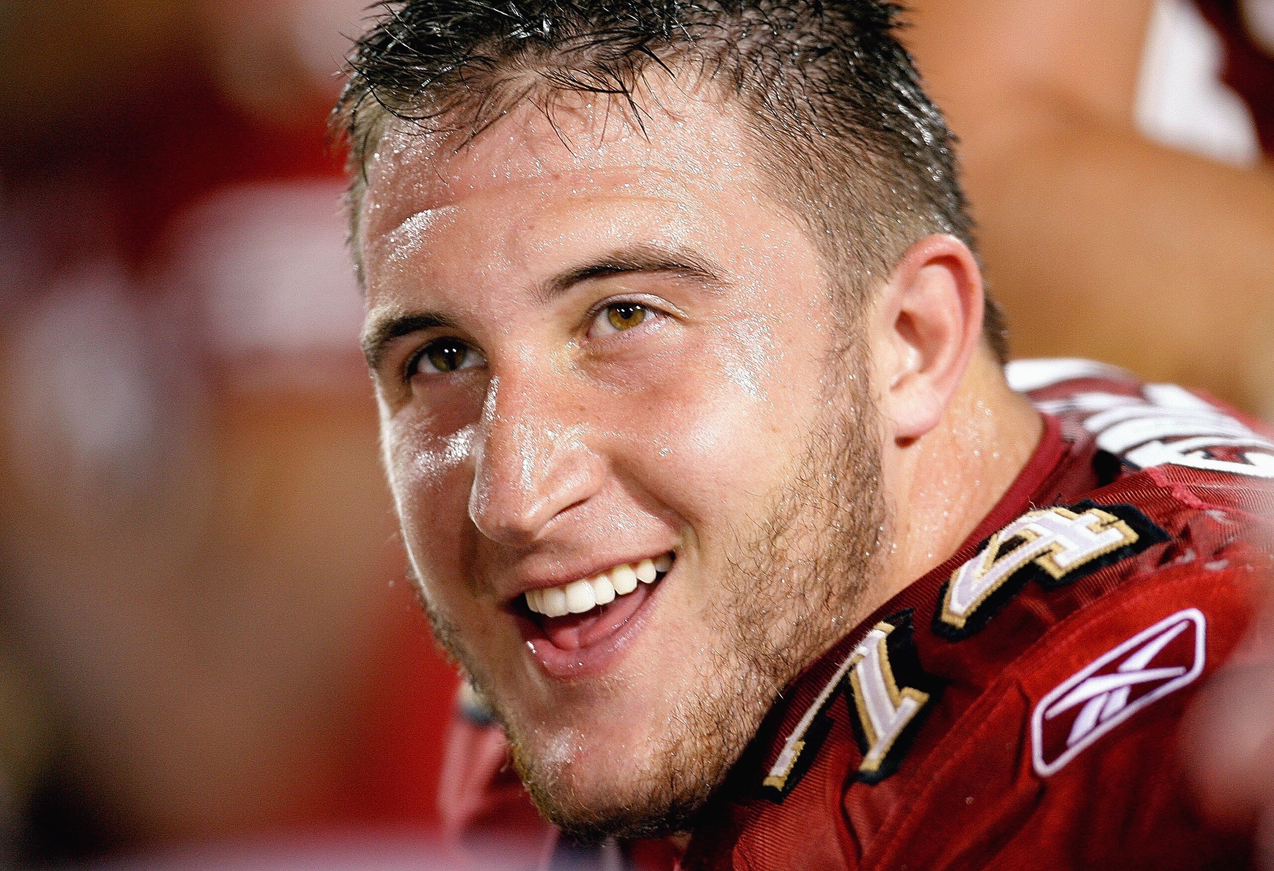 SAN FRANCISCO - AUGUST 18:  Offensive lineman Joe Staley #74 of the San Francisco 49ers during a preseason game against the Oakland Raiders on August 18, 2007 at Monster Park in San Francisco, California.  (Photo by Greg Trott/Getty Images)