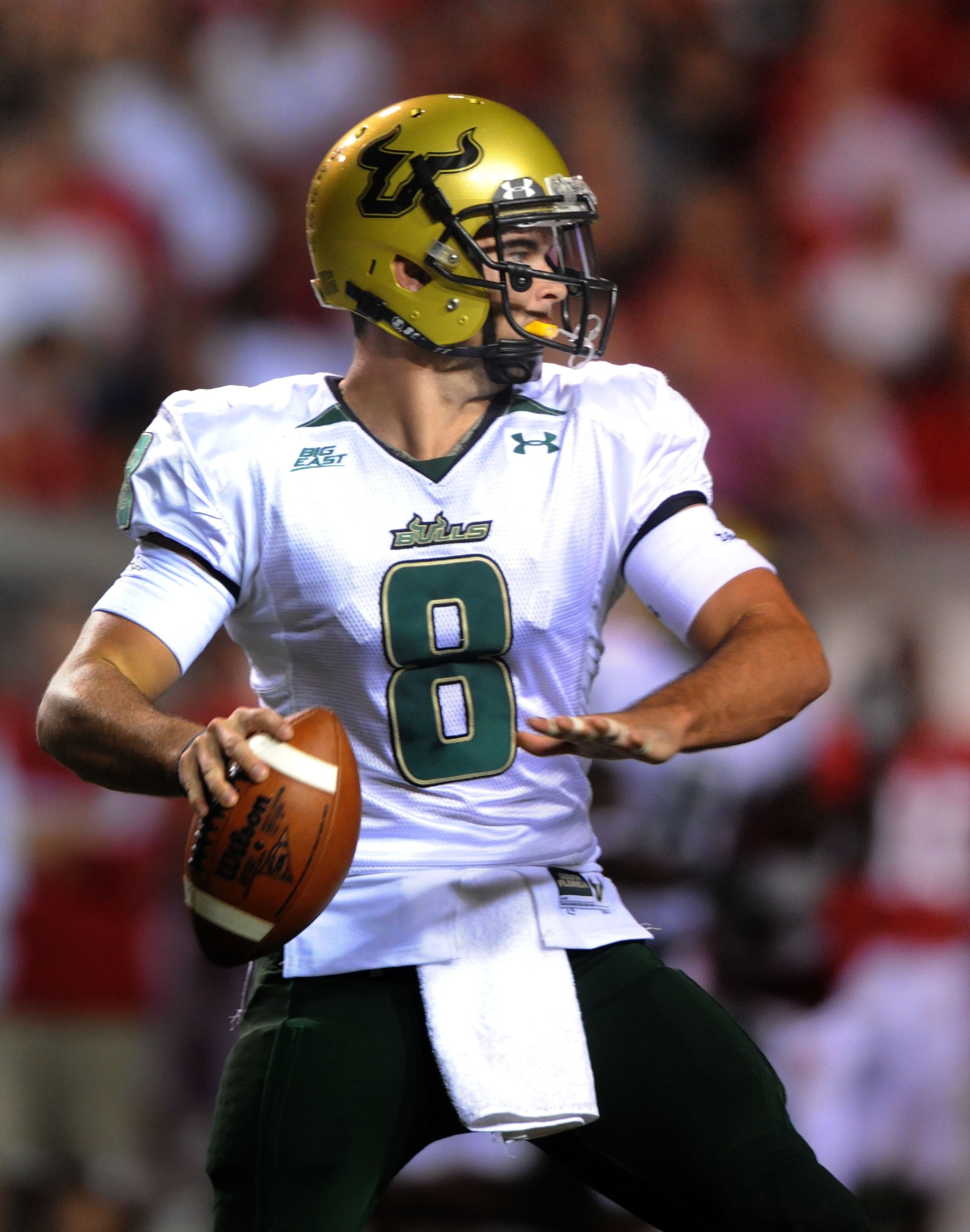 RALEIGH, NC - SEPTEMBER 27:  Quarterback Matt Grothe #8 of South Florida Bulls throws a pass in the third quarter of the college football game against North Carolina State Wolfpack at Carter-Finley Stadium on September 27, 2008 in Raleigh, North Carolina.