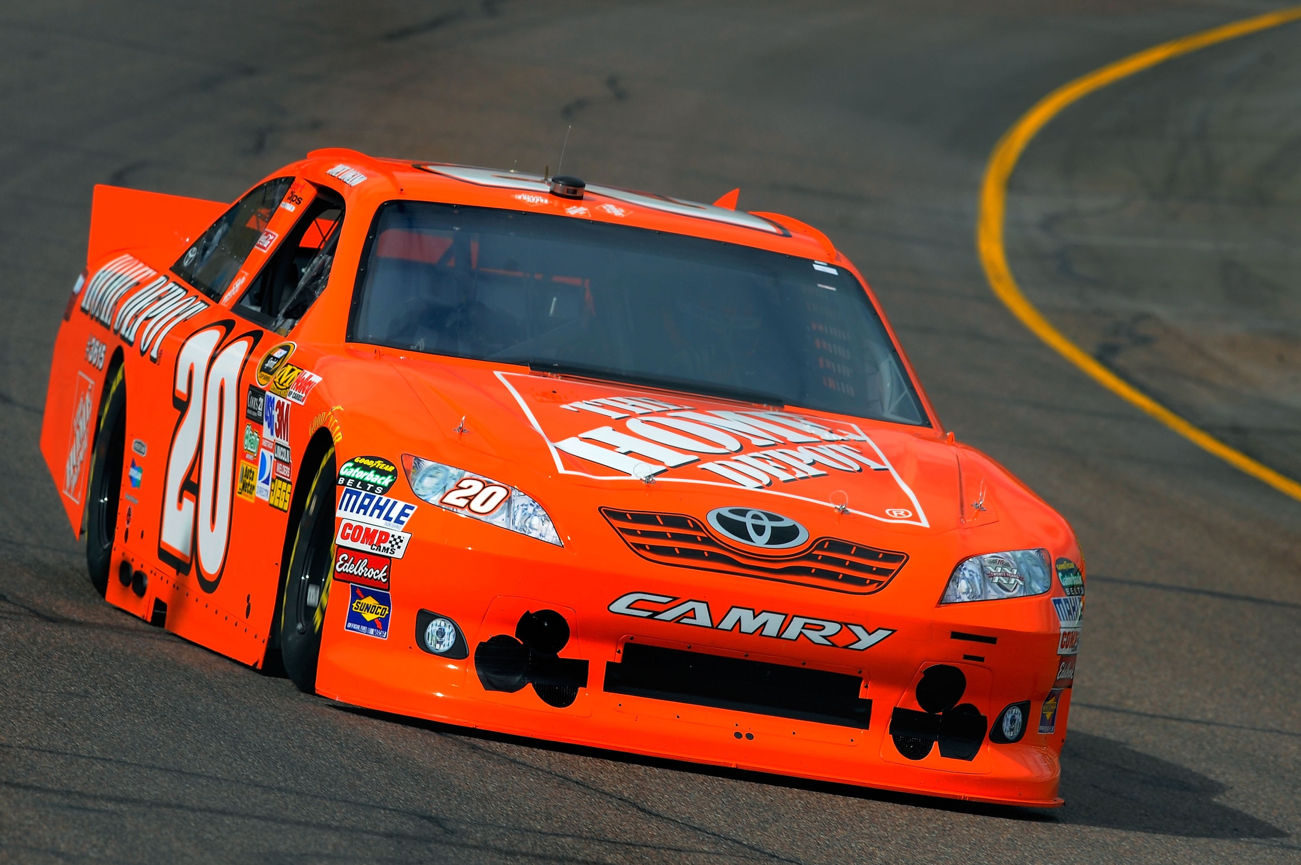AVONDALE, AZ - FEBRUARY 25:  Joey Logano, driver of the #20 Home Depot Toyota, practices for the Subway Fresh Fit 500 at Phoenix International Raceway on February 25, 2011 in Avondale, Arizona.  (Photo by Jared C. Tilton/Getty Images for NASCAR)
