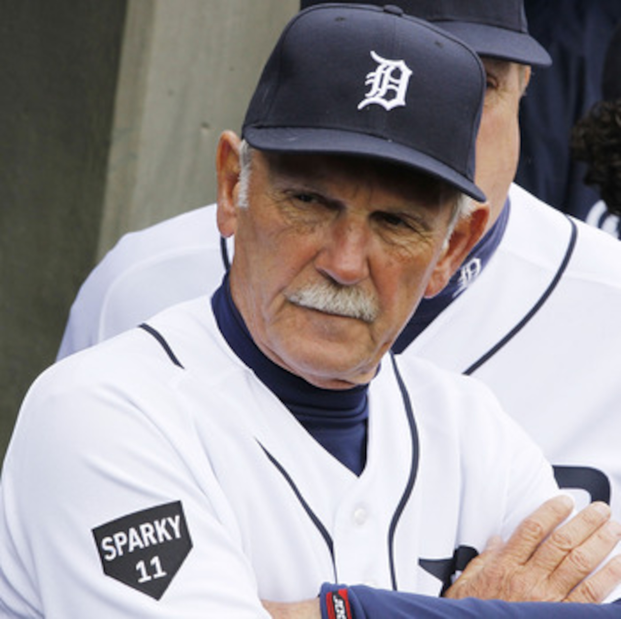 DETROIT, MI - APRIL 08:  Jim Leyland Manager of the Detroit Tigers looks on from the dugout prior to playing the Kansas City Royals on Opening Day at Comerica Park on April 8, 2011 in Detroit, Michigan. Detroit won the game 5-2.  (Photo by Gregory Shamus/