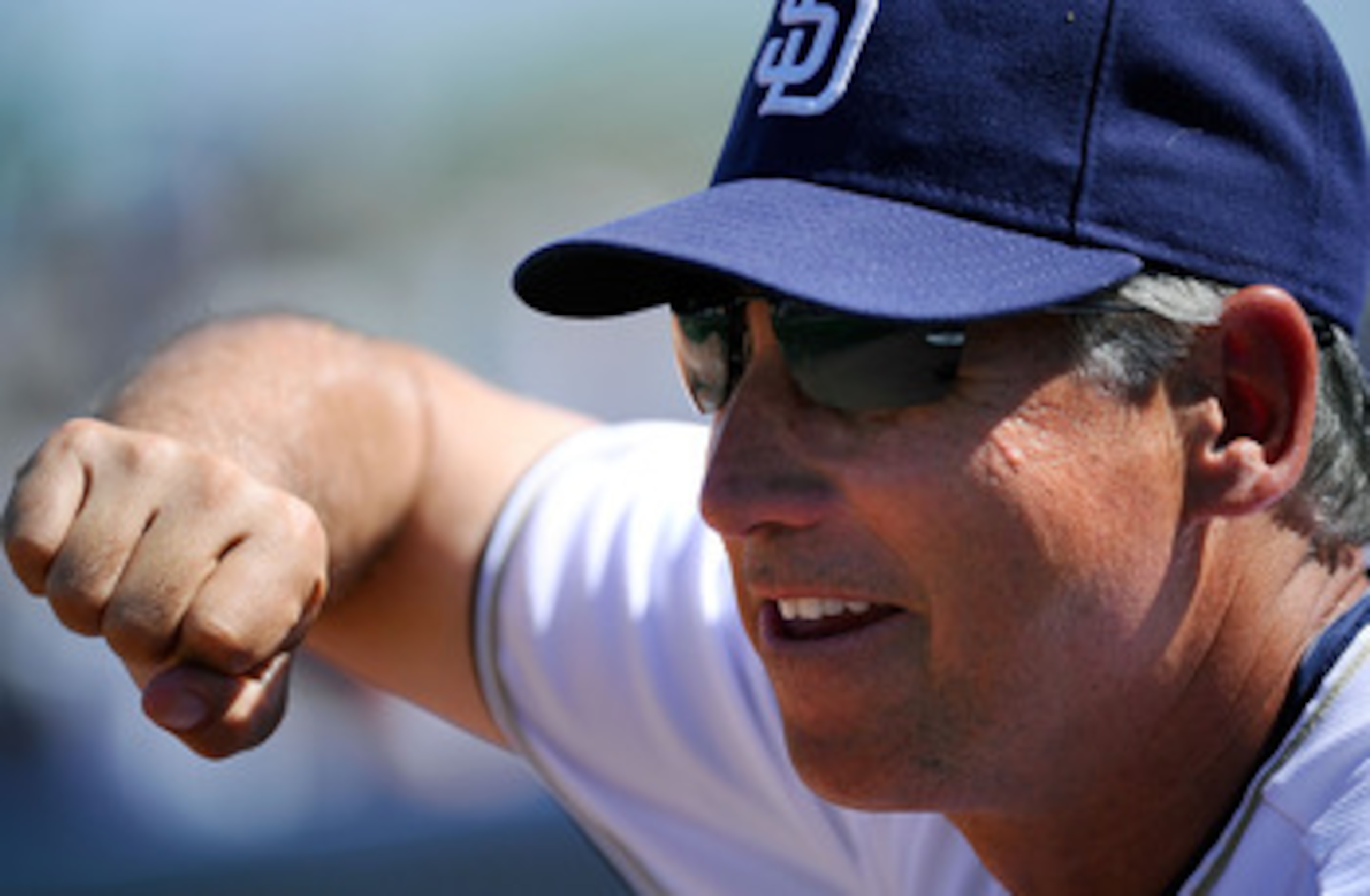 PEORIA, AZ - MARCH 13:  Manager Bud Black of the San Diego Padres looks on during the spring training baseball game against the Cleveland Indians at Peoria Stadium on March 13, 2011 in Peoria, Arizona.  (Photo by Kevork Djansezian/Getty Images)