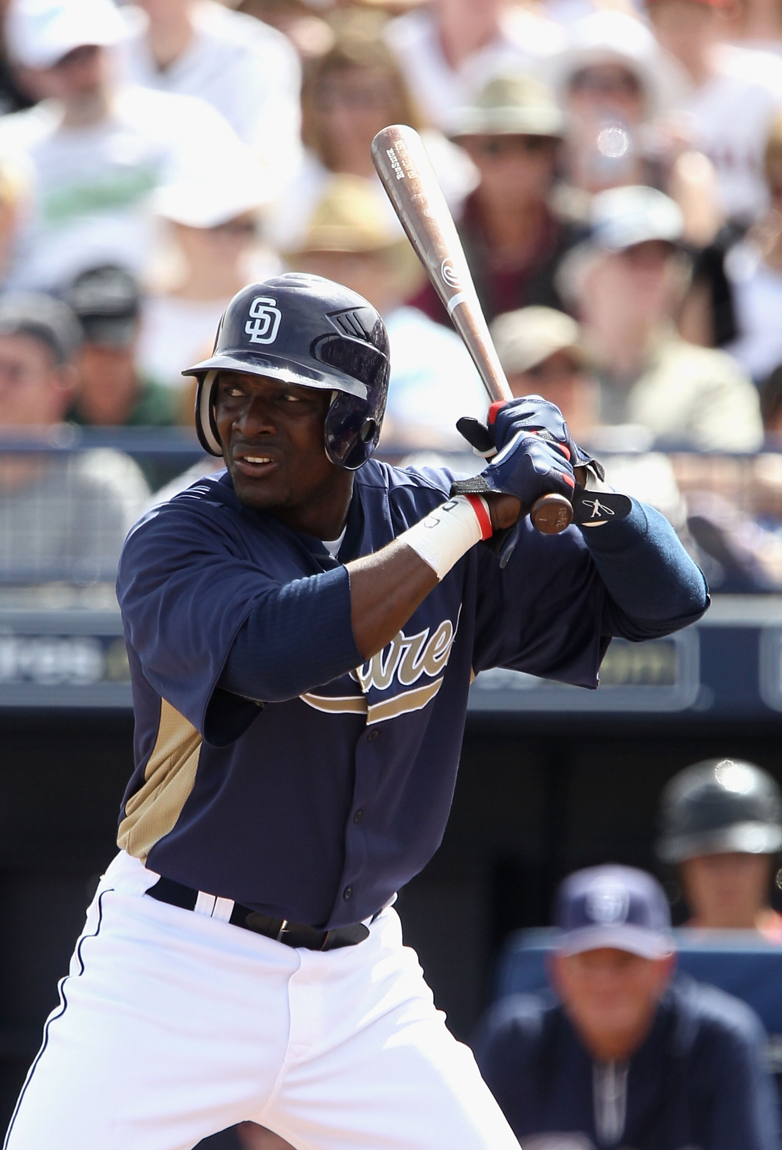 PEORIA, AZ - MARCH 15:  Orlando Hudson #1 of the San Diego Padres bats against the Los Angeles Angels of Anaheim during the spring training game at Peoria Stadium on March 15, 2011 in Peoria, Arizona.  (Photo by Christian Petersen/Getty Images)