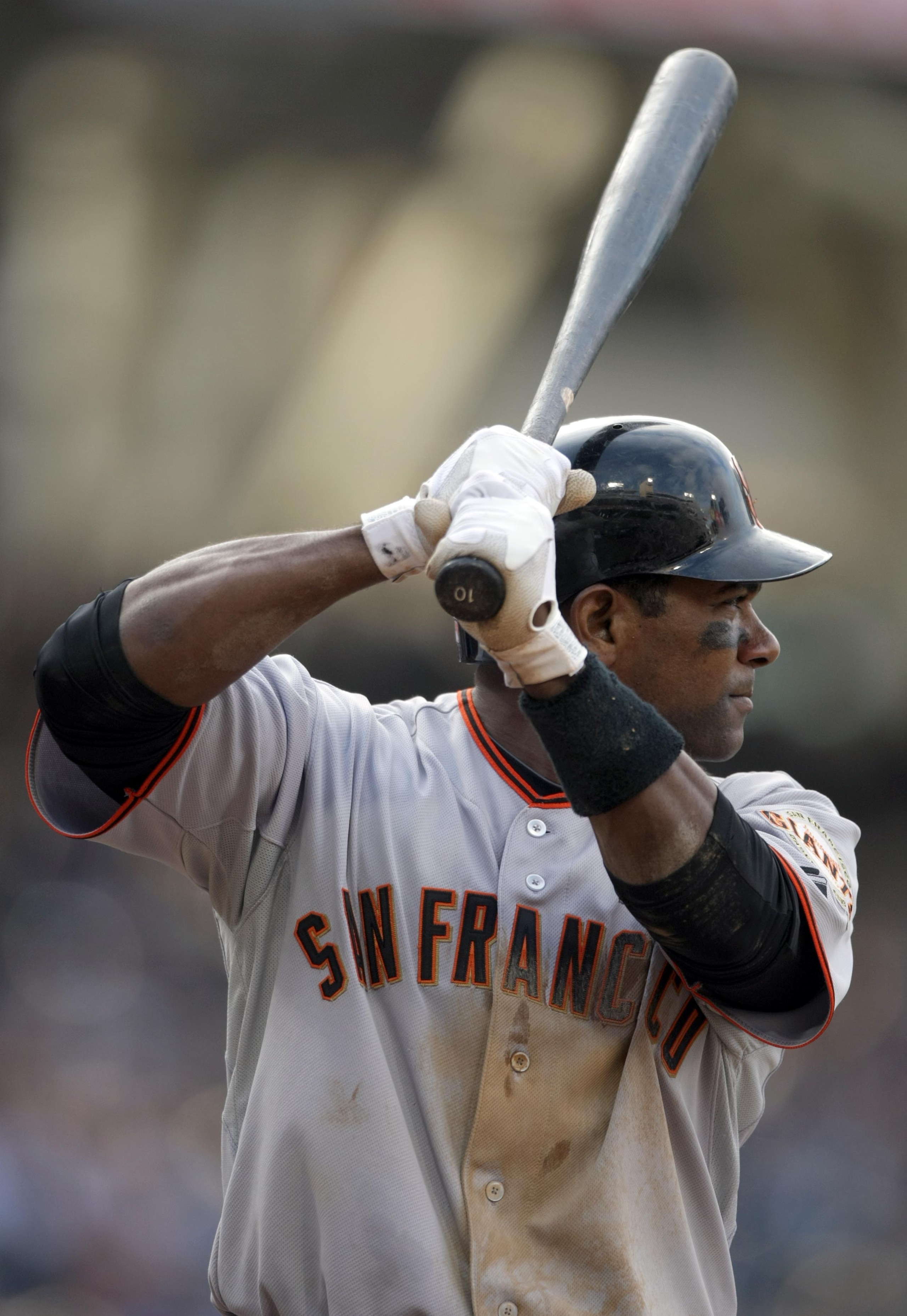SAN DIEGO, CA - APRIL 5:  Miguel Tejada #10 of the San Francisco Giants at bat during their MLB Game at Petco Park on April 5, 2011 in San Diego, California. Padres won 3-1. (Photo by Donald Miralle/Getty Images)