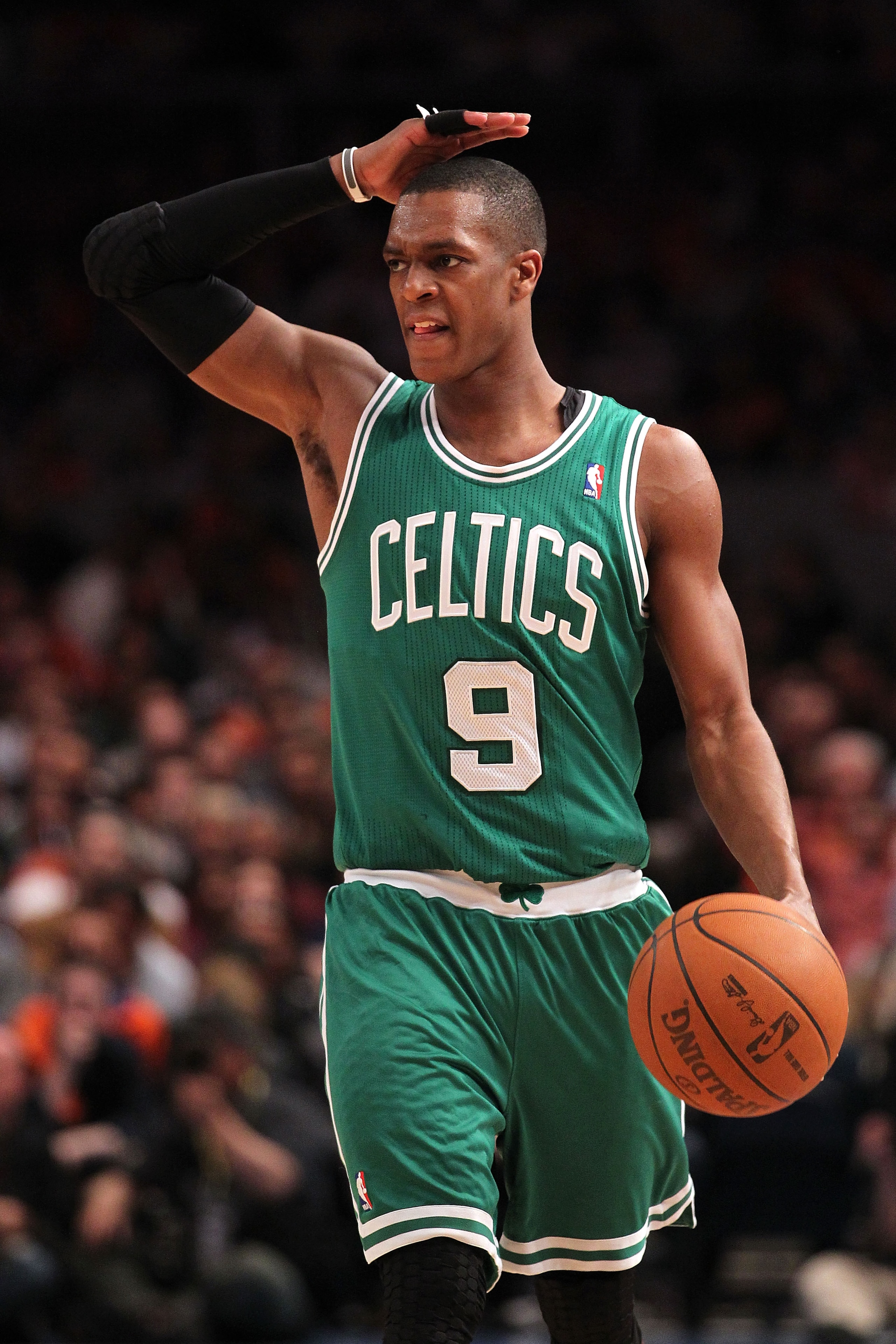 NEW YORK, NY - APRIL 22: Rajon Rondo #9 of the Boston Celtics calls a play against the New York Knicks in Game Three of the Eastern Conference Quarterfinals in the 2011 NBA Playoffs on April 22, 2011 at Madison Square Garden in New York City. NOTE TO US NEW YORK, NY - APRIL 22: Rajon Rondo #9 of the Boston Celtics calls a play against the New York Knicks in Game Three of the Eastern Conference Quarterfinals in the 2011 NBA Playoffs on April 22, 2011 at Madison Square Garden in New York City. NOTE TO US