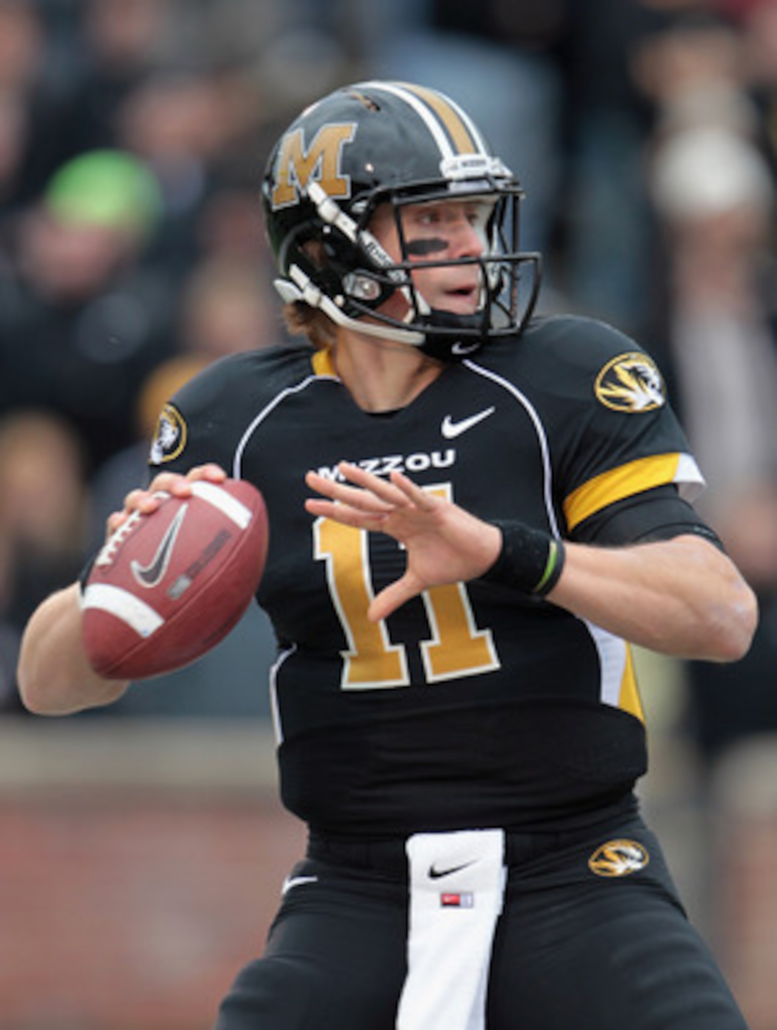 COLUMBIA, MO - NOVEMBER 13: Quarterback Blaine Gabbert #11 of the Missouri Tigers passes during the game against the Kansas State Wildcats on November 13, 2010 at Faurot Field/Memorial Stadium in Columbia, Missouri. (Photo by Jamie Squire/Getty Images) COLUMBIA, MO - NOVEMBER 13: Quarterback Blaine Gabbert #11 of the Missouri Tigers passes during the game against the Kansas State Wildcats on November 13, 2010 at Faurot Field/Memorial Stadium in Columbia, Missouri. (Photo by Jamie Squire/Getty Images)