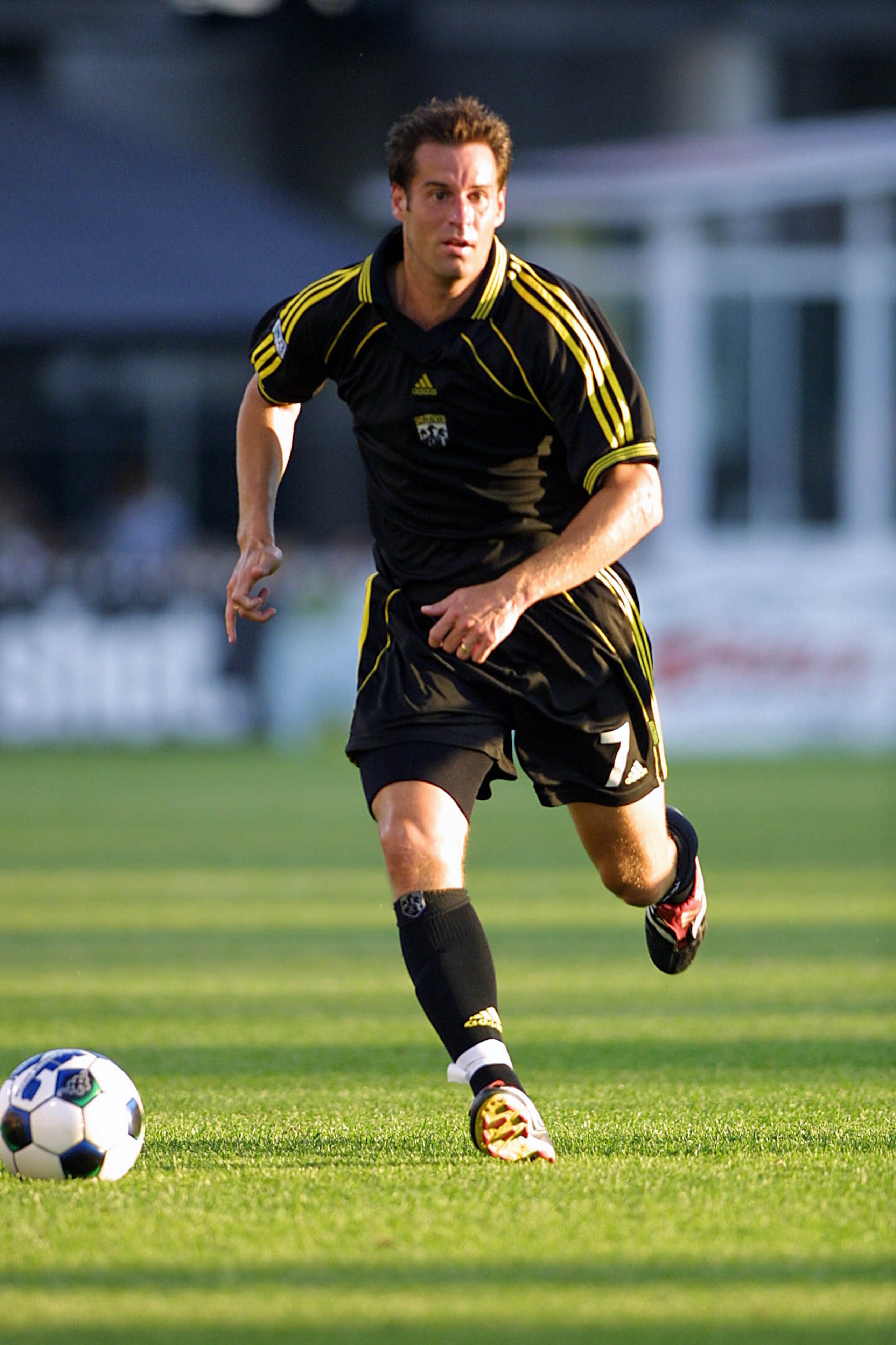 16 Jun 2001: John Harkes #7 of the Columbus Crew dribbles down field during the match against the Tampa Bay Mutiny at Columbus Crew Stadium in Columbus, Ohio. The Crew defeated the Mutiny 6-1. DIGITAL IMAGE. Mandatory Credit: Tom Pidgeon/ALLSPORT