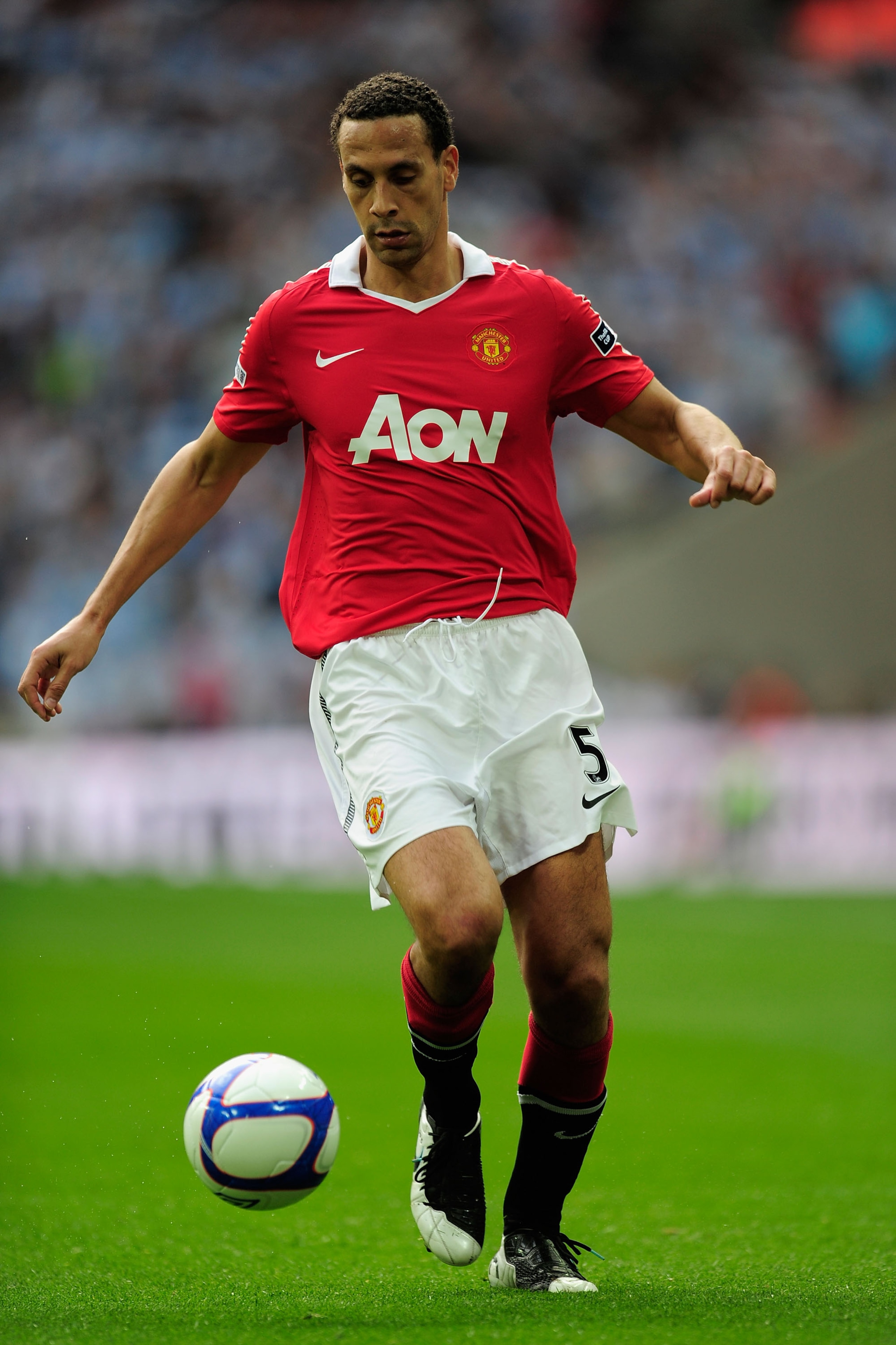 LONDON, ENGLAND - APRIL 16:  Rio Ferdinand of Manchester United in action during the FA Cup sponsored by E.ON semi final match between Manchester City and Manchester United at Wembley Stadium on April 16, 2011 in London, England.  (Photo by Jamie McDonald