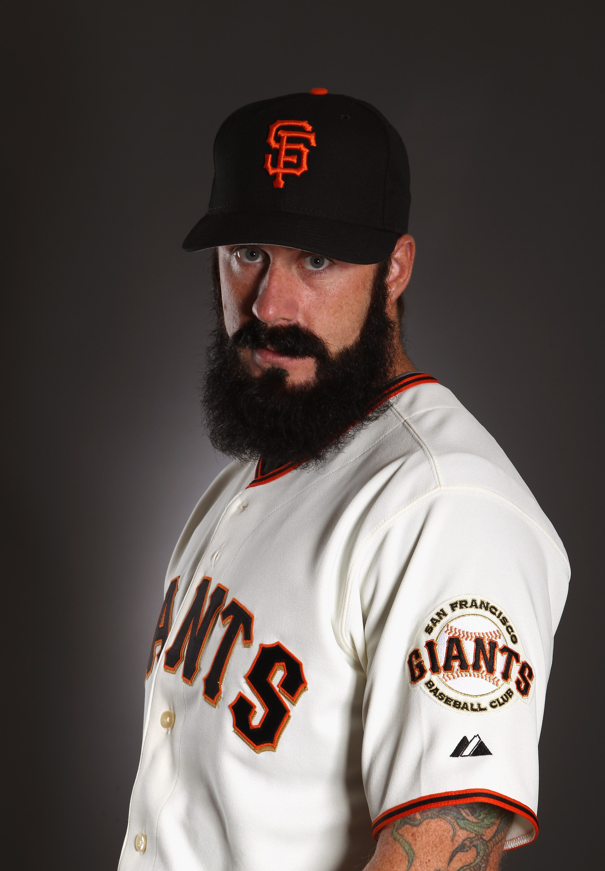 SCOTTSDALE, AZ - FEBRUARY 23:  Brian Wilson #38 of the San Francisco Giants poses for a portrait during media photo day at Scottsdale Stadium on February 23, 2011 in Scottsdale, Arizona.  (Photo by Ezra Shaw/Getty Images)