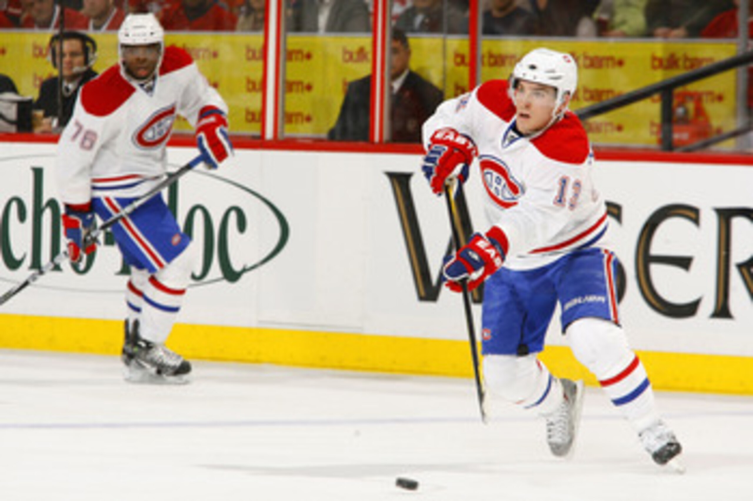 OTTAWA, CANADA - APRIL 07:  Michael Cammalleri #13 of the Montreal Canadiens sends a pass cross ice in a game against the Ottawa Senators at Scotiabank Place on April 7, 2011 in Ottawa, Canada.  (Photo by Phillip MacCallum/Getty Images)
