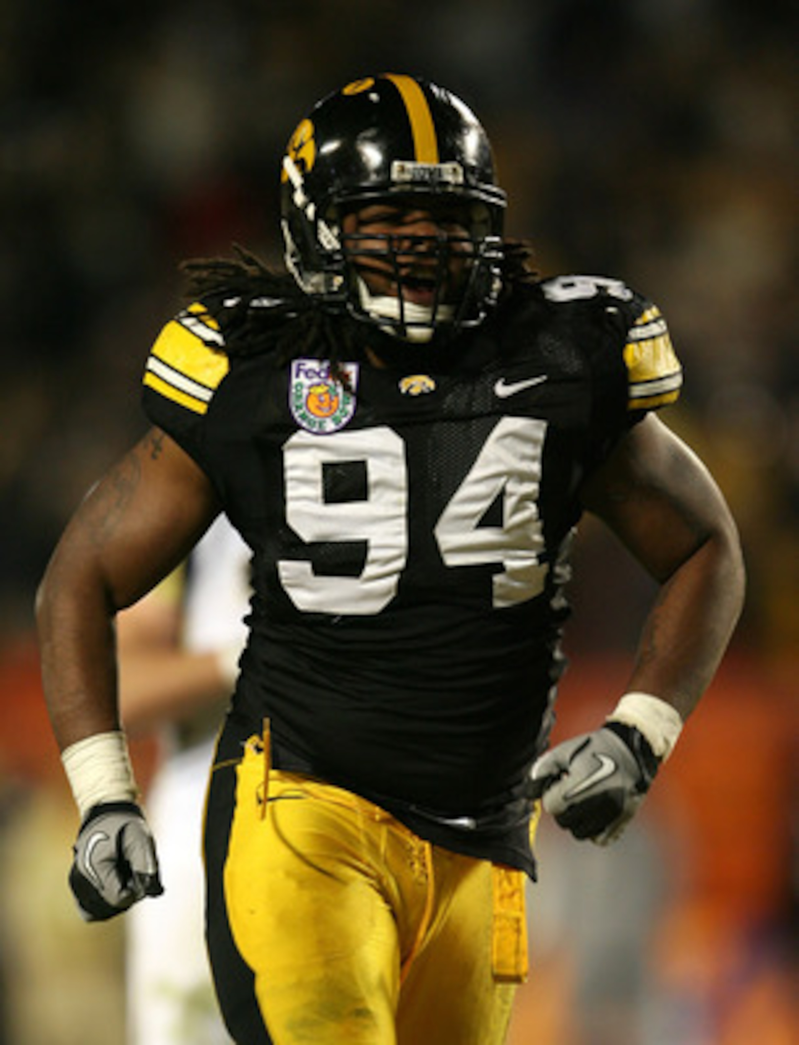 MIAMI GARDENS, FL - JANUARY 05: Adrian Clayborn #94 of the Iowa Hawkeyes reacts against the Georgia Tech Yellow Jackets during the FedEx Orange Bowl at Land Shark Stadium on January 5, 2010 in Miami Gardens, Florida. (Photo by Doug Benc/Getty Images) MIAMI GARDENS, FL - JANUARY 05: Adrian Clayborn #94 of the Iowa Hawkeyes reacts against the Georgia Tech Yellow Jackets during the FedEx Orange Bowl at Land Shark Stadium on January 5, 2010 in Miami Gardens, Florida. (Photo by Doug Benc/Getty Images)