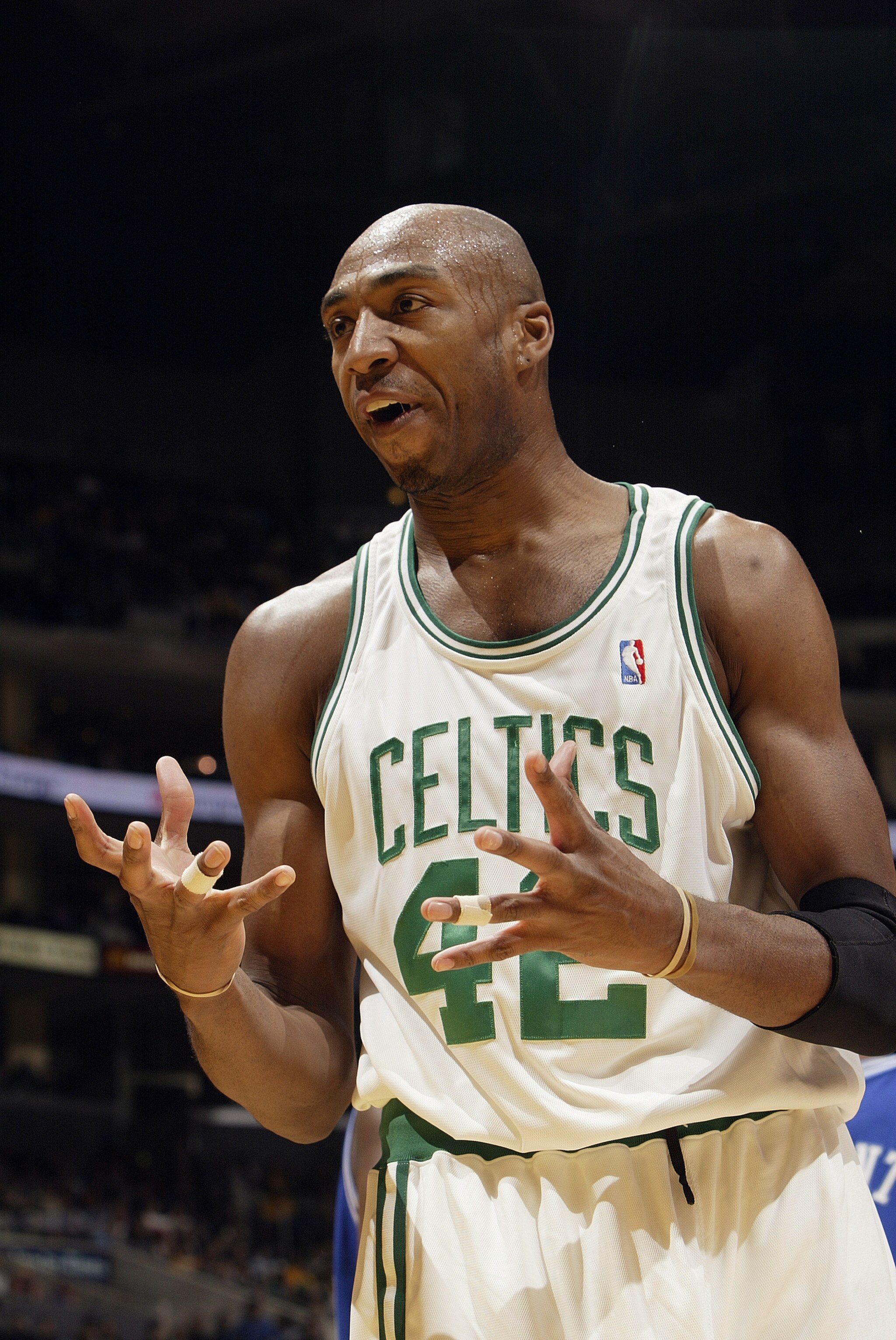 LOS ANGELES - DECEMBER 28:  Vin Baker #42 of the Boston Celtics on the court during the game against the Los Angeles Lakers at Staples Center on December 28, 2003 in Los Angeles, California.  The Lakers won 105-82.  NOTE TO USER: User expressly acknowledg