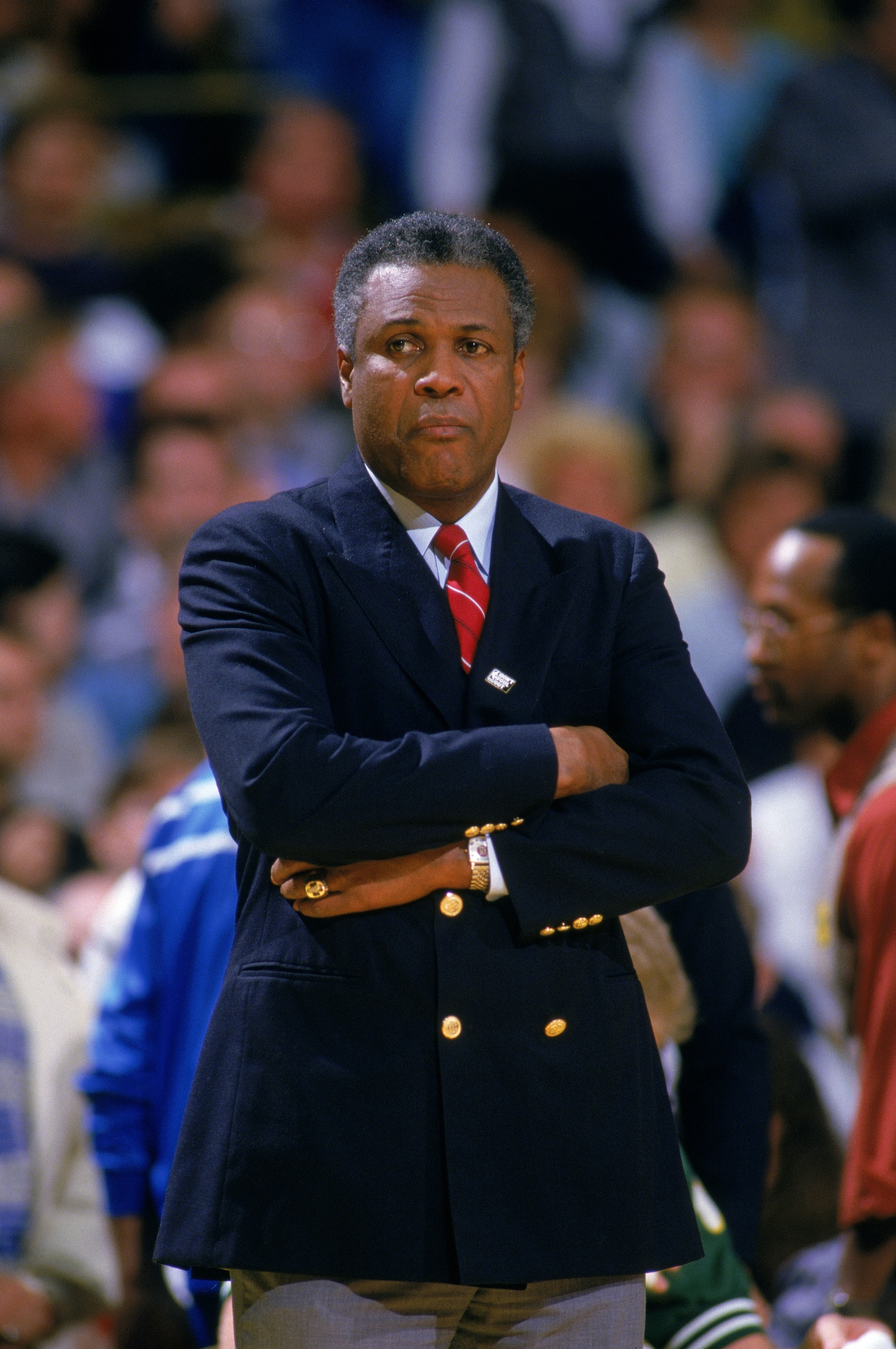 UNDATED:  Head coach K.C. Jones of the Boston Celtics looks on during a NBA season game.  K.C. Jones was the head coach of the Boston Celtics from 1983-1988.  (Photo by Rick Stewart/Getty Images)