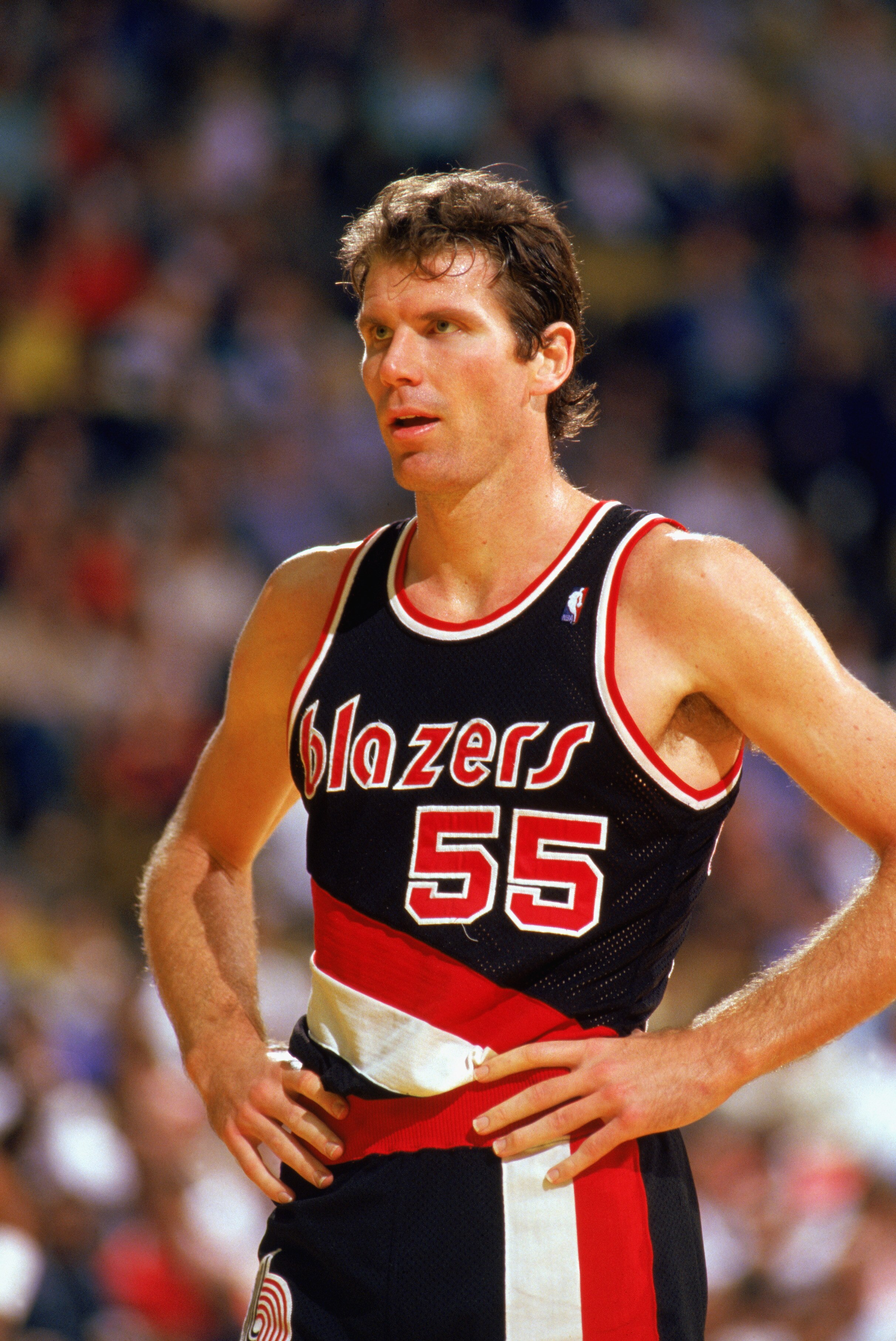 1987:  Kiki Vandeweghe #55 of the Portland Trail Blazers rests during the 1987-1988 NBA season game.  (Photo by Stephen Dunn/Getty Images)