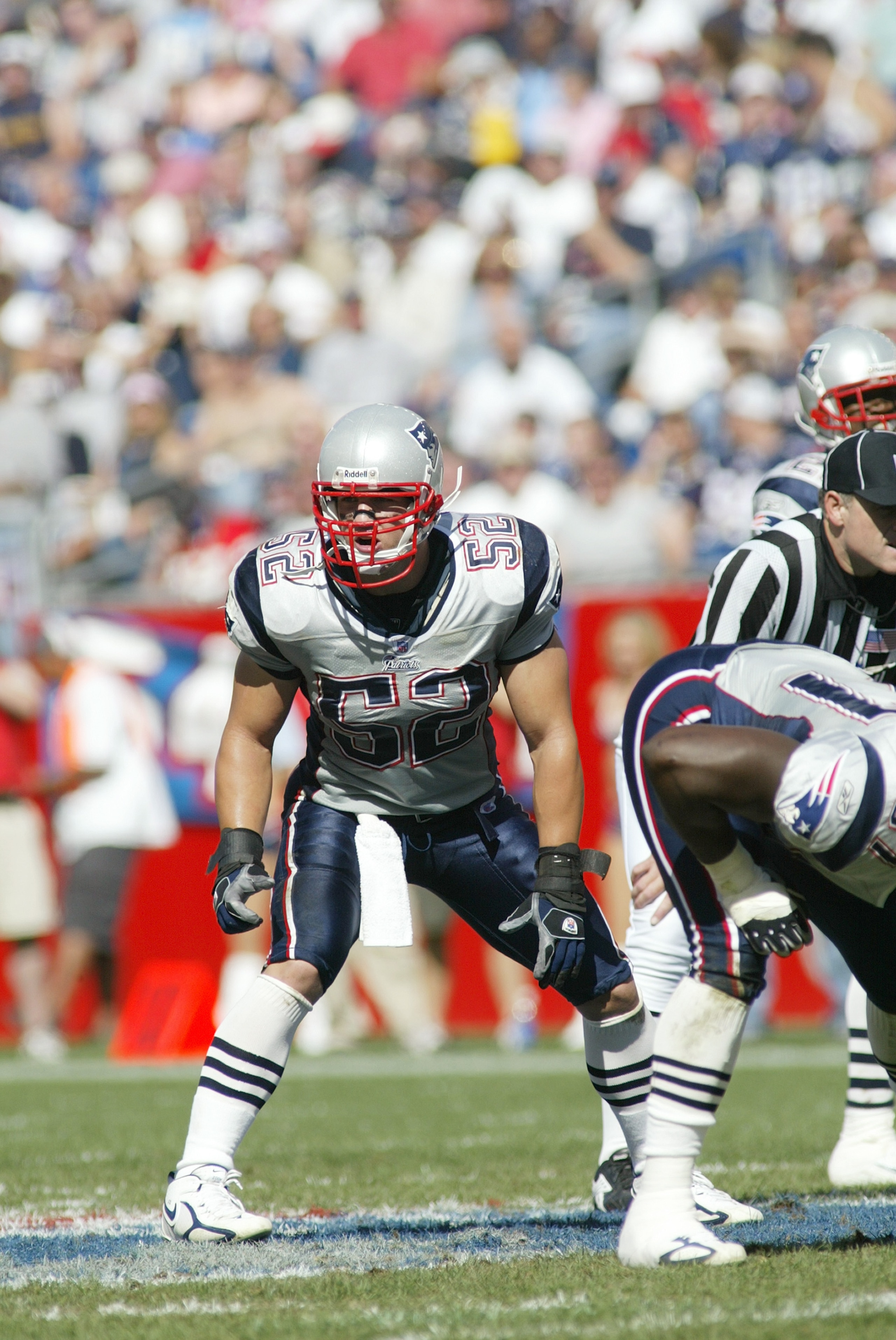 FOXBORO, MA - OCTOBER 2:  Linebacker Monty Beisel #52 of the New England Patriots looks on against the San Diego Chargers on October 2, 2005 at Gillette Stadium in Foxboro, Massachusetts.  The Chargers won 41-17.  (Photo by Rick Stewart/Getty Images)