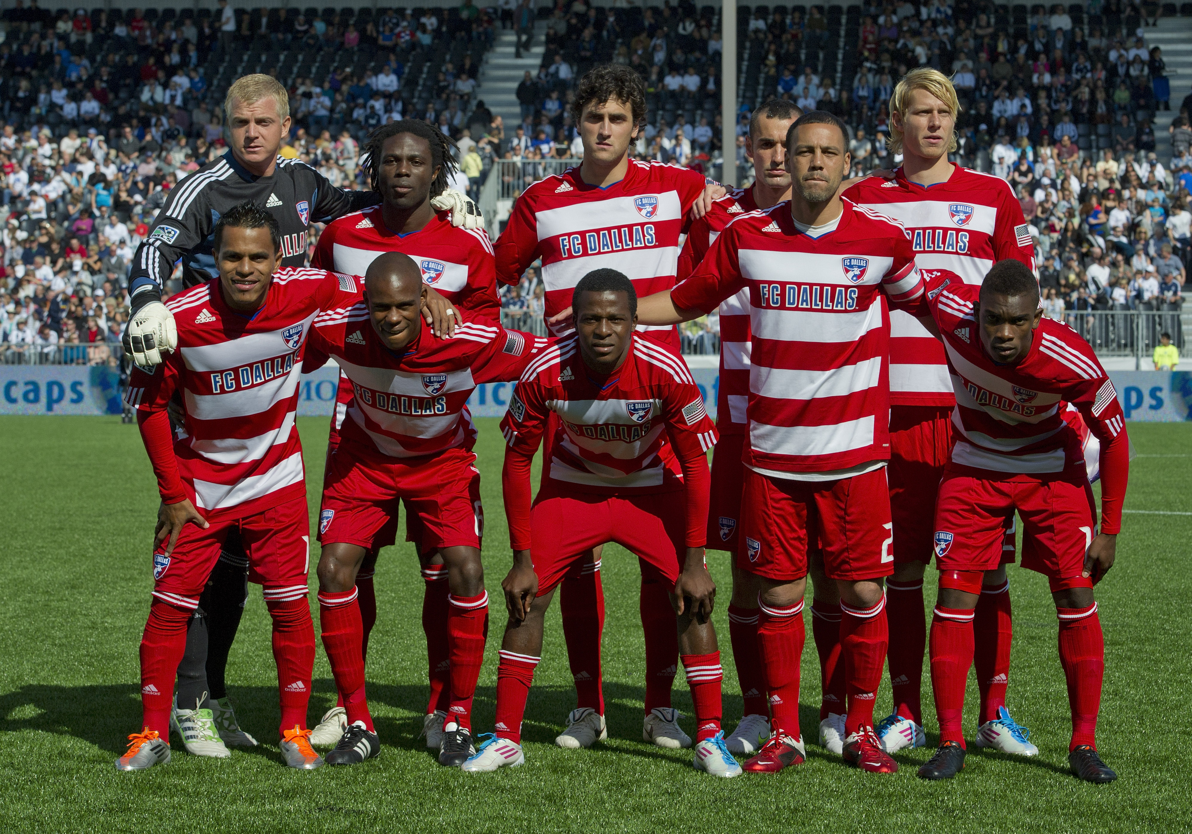 VANCOUVER, CANADA - APRIL 23: The starting 11 of FC Dallas pose for a team photo prior to the start of MLS Soccer against the Vancouver Whitecaps on April 23, 2011 at Rmpire Field in Vancouver, British Columbia, Canada. (Photo by Rich Lam/Getty Images)