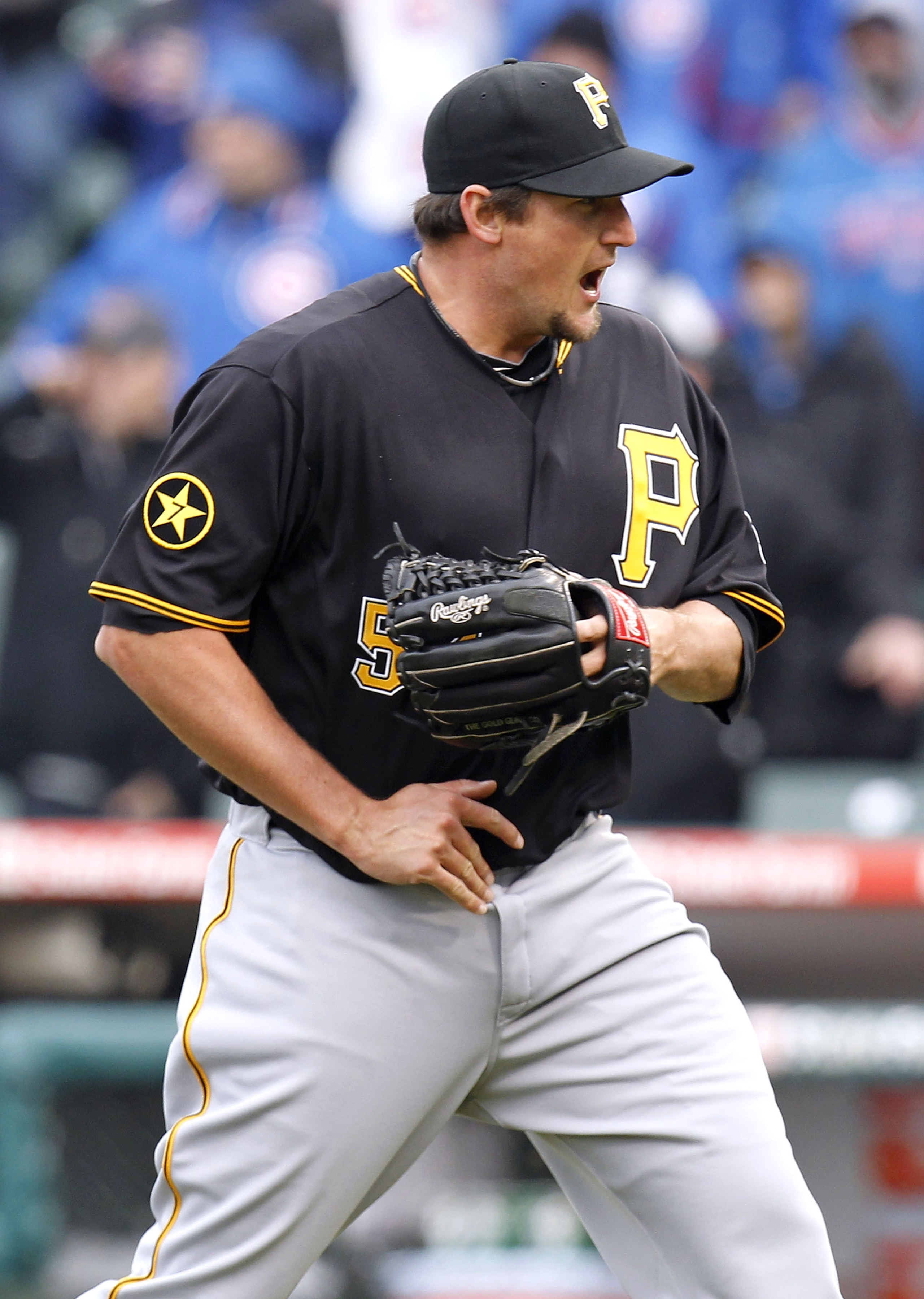 CHICAGO, IL - APRIL 01:  Joel Hanrahan #52 of the Pittsburgh Pirates reacts after beating the Chicago Cubs 6-3 during opening day at Wrigley Field on April 1, 2011 in Chicago, Illinois.  (Photo by Gregory Shamus/Getty Images)