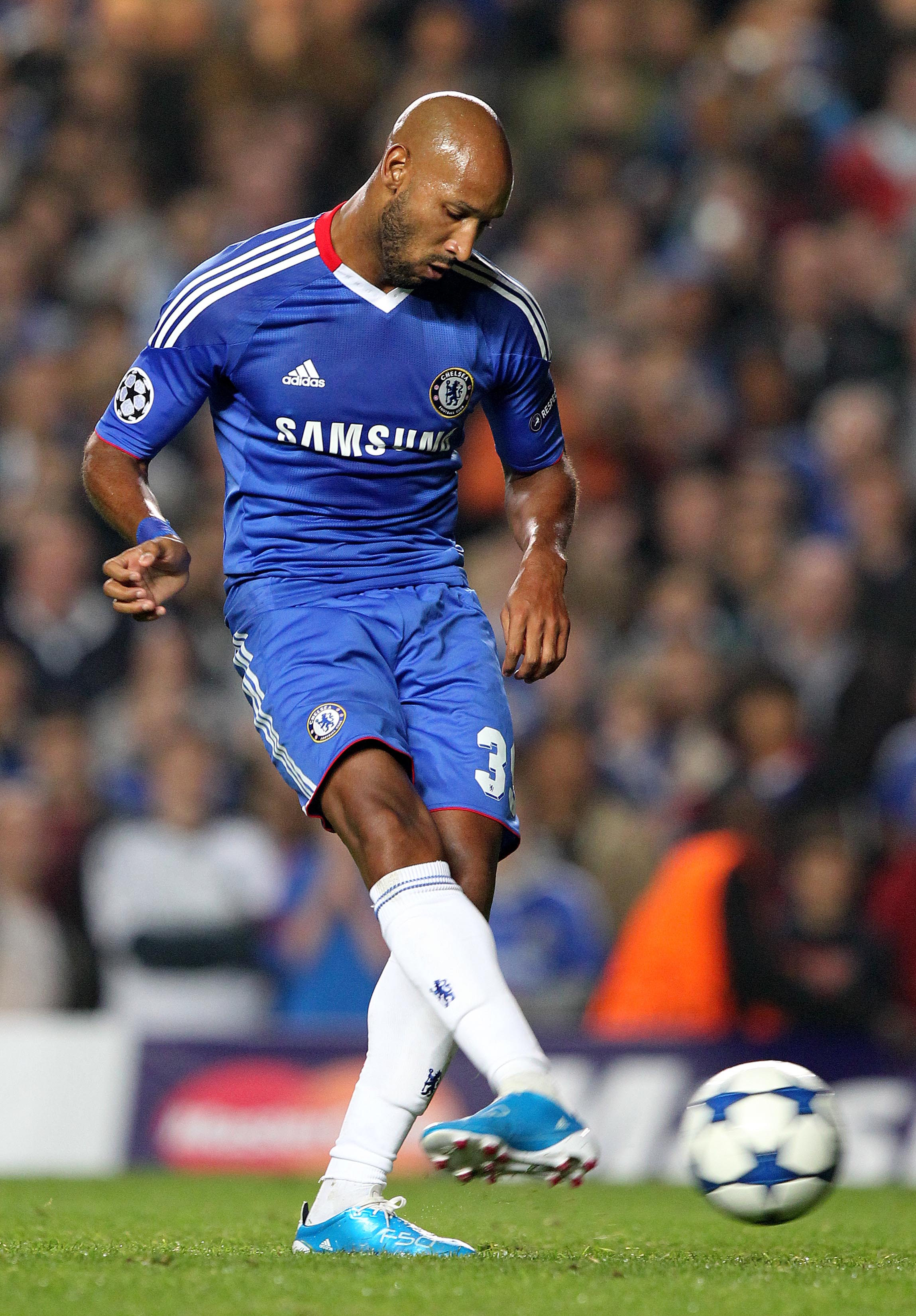 LONDON, ENGLAND - SEPTEMBER 28 :   Nicolas Anelka of Chelsea slots a penalty kick during the UEFA Champions League Group F match between Chelsea and Marseille at Stamford Bridge on September 28, 2010 in London, England.  (Photo by Jan Kruger/Getty Images)