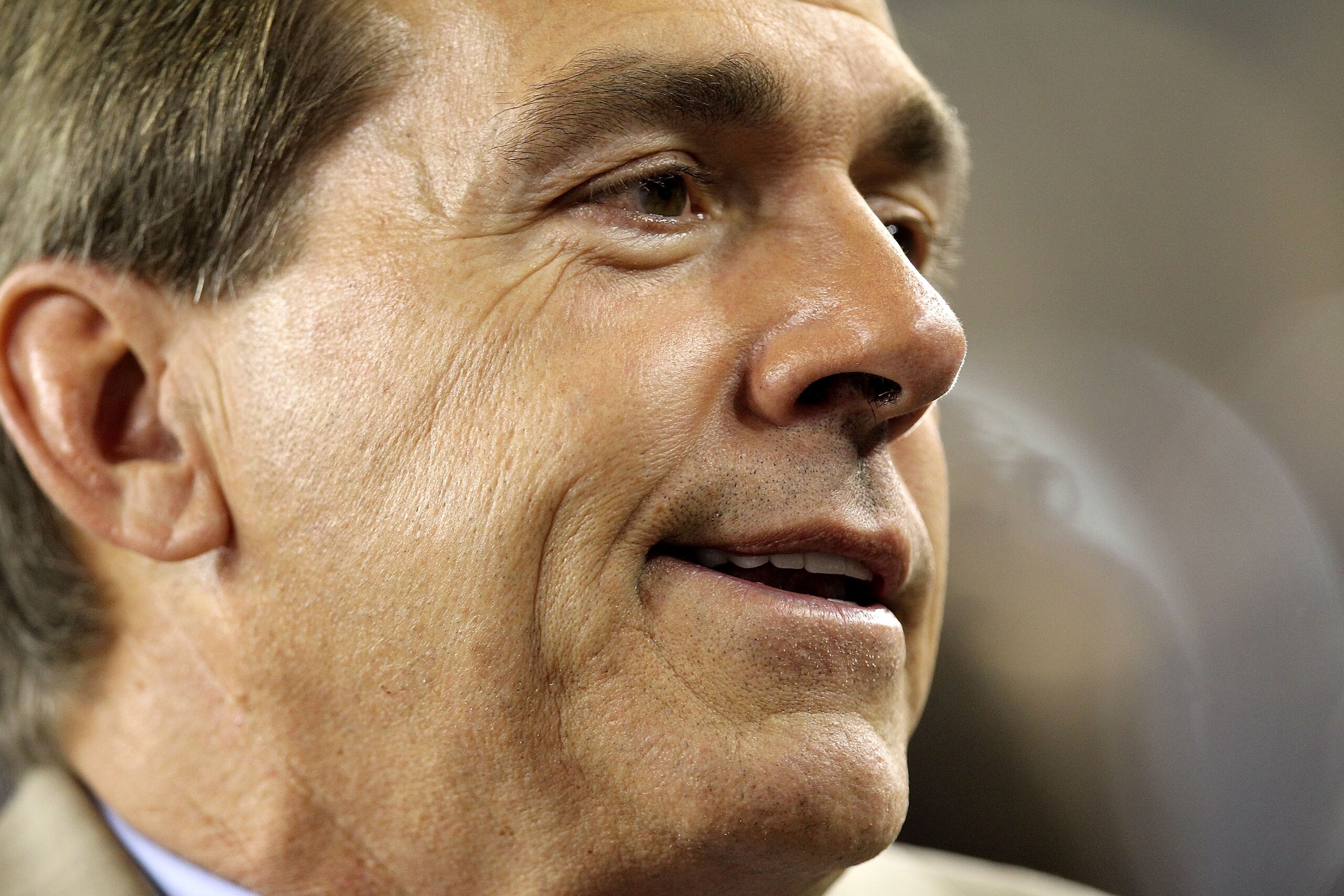 GLENDALE, AZ - JANUARY 10:  Head coach Nick Saban of the Alabama Crimson Tide looks on from the sideline during the Tostitos BCS National Championship Game at University of Phoenix Stadium on January 10, 2011 in Glendale, Arizona.  (Photo by Ronald Martin