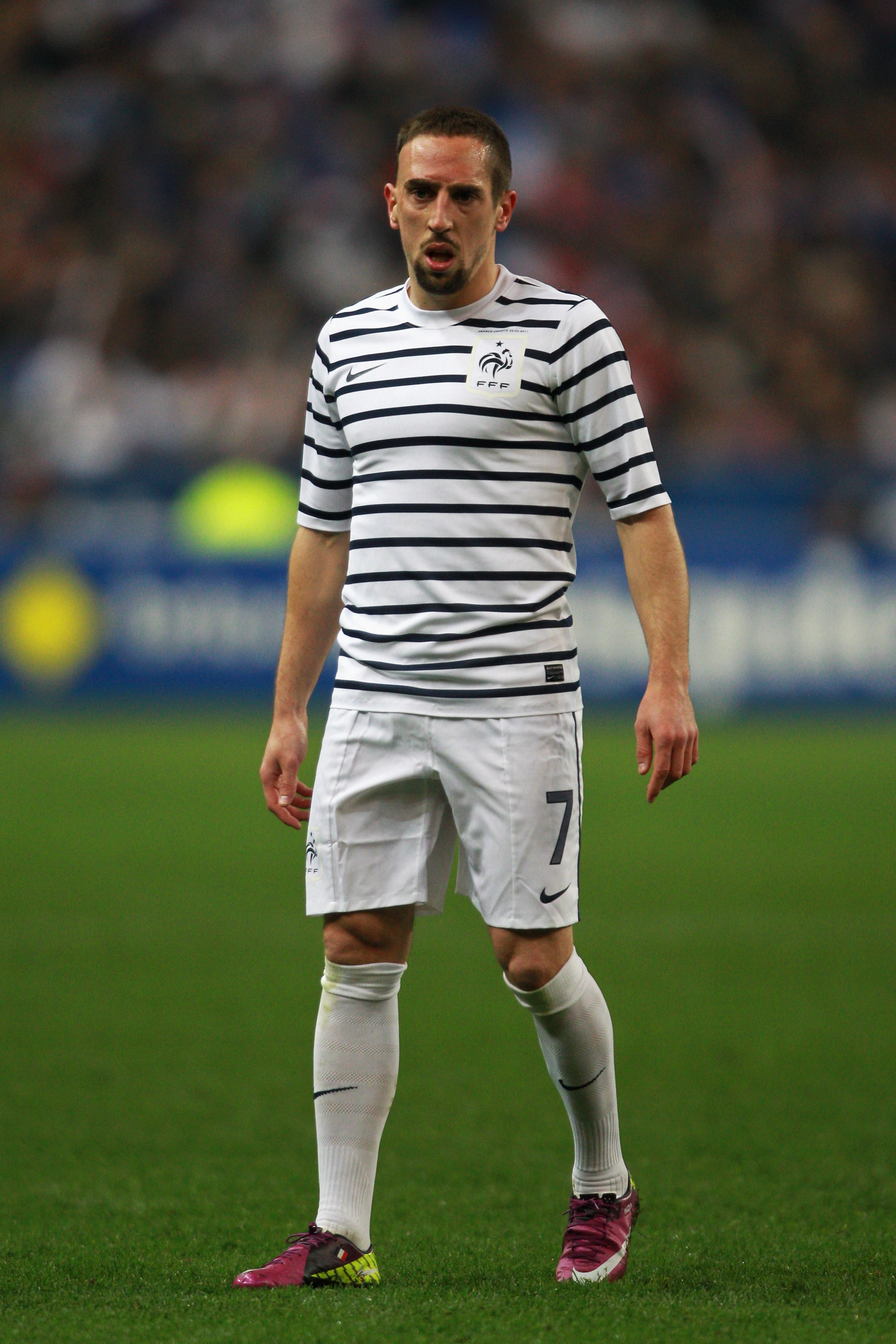 PARIS, FRANCE - MARCH 29:  Franck Ribery of France looks on during the International friendly match between France and Croatia at Stade de France on March 29, 2011 in Paris, France.  (Photo by Dean Mouhtaropoulos/Getty Images)