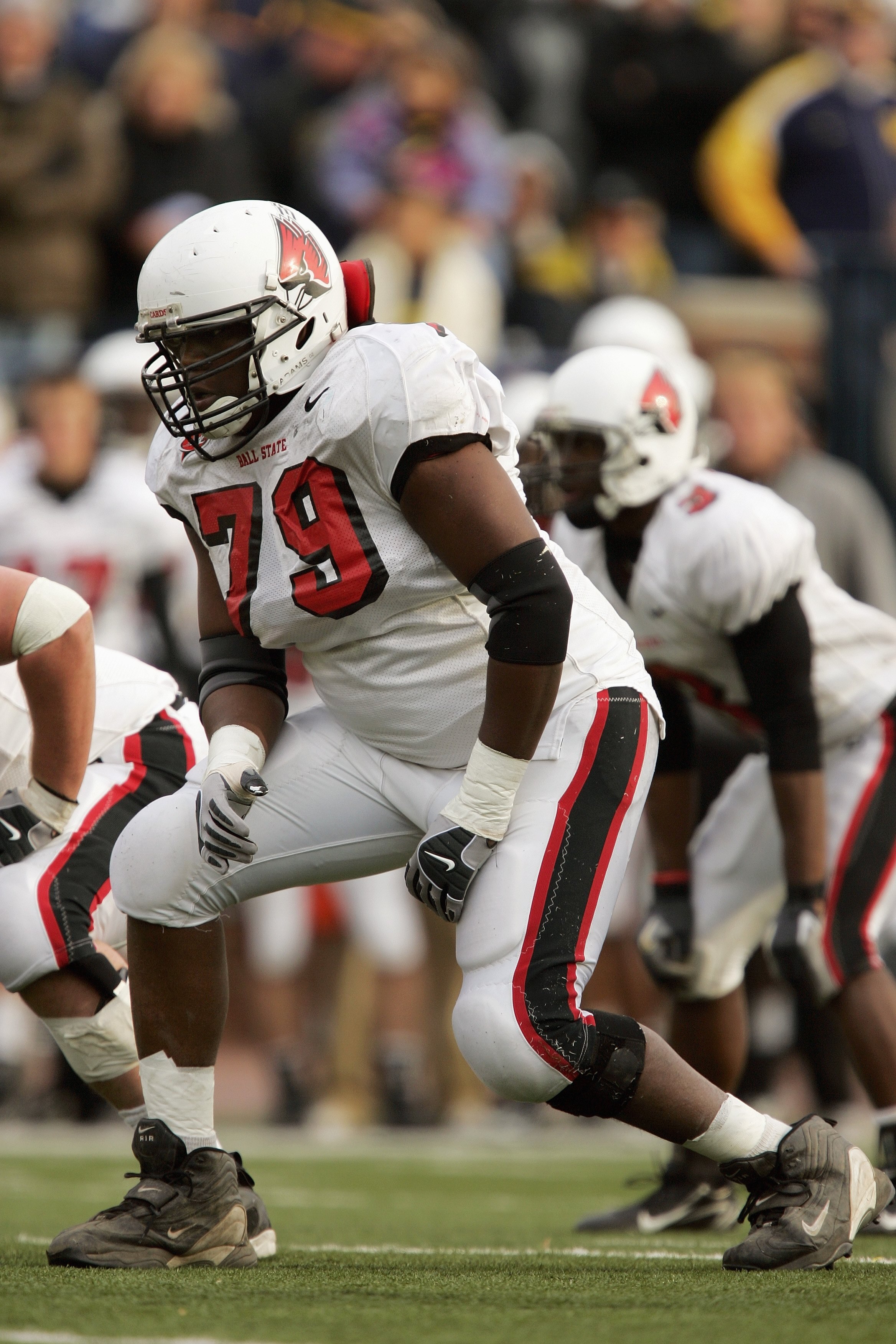 ANN ARBOR, MI - NOVEMBER 4:  Offensive tackle Andre Ramsey #79 of the Ball State Cardinals during the NCAA game against the Michigan Wolverines on November 4, 2006 at Michigan Stadium in Ann Arbor, Michigan. Michigan won 34-26. (Photo by Brian Bahr/Getty 