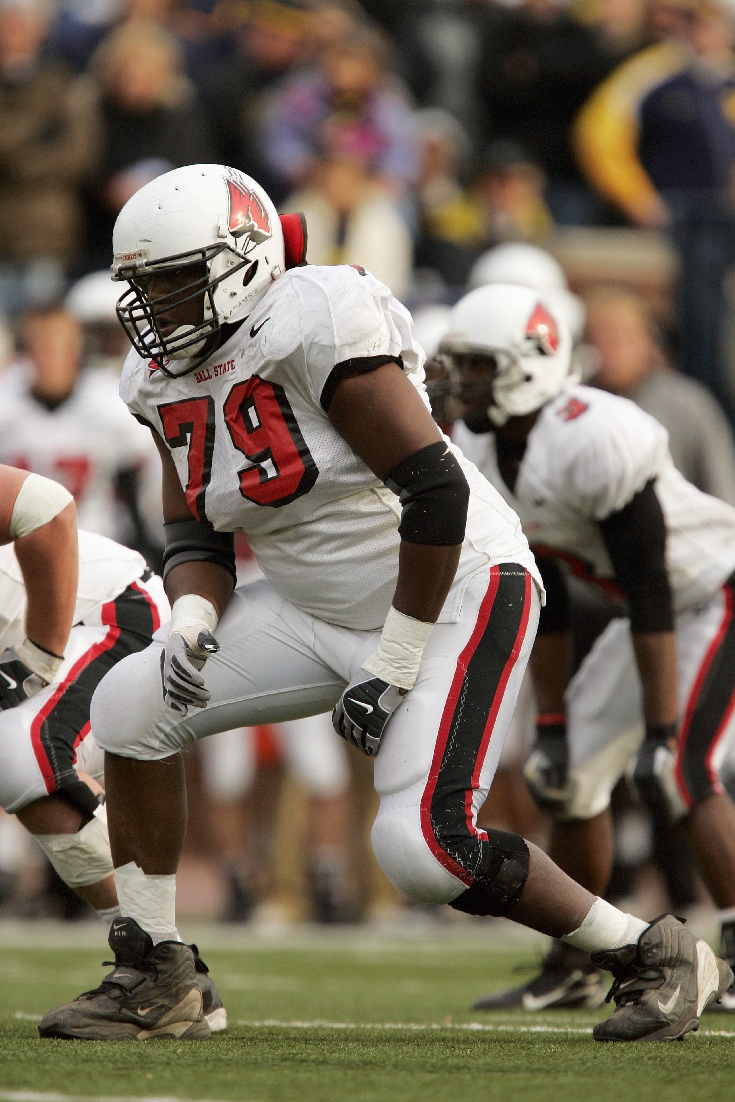 ANN ARBOR, MI - NOVEMBER 4:  Offensive tackle Andre Ramsey #79 of the Ball State Cardinals during the NCAA game against the Michigan Wolverines on November 4, 2006 at Michigan Stadium in Ann Arbor, Michigan. Michigan won 34-26. (Photo by Brian Bahr/Getty 
