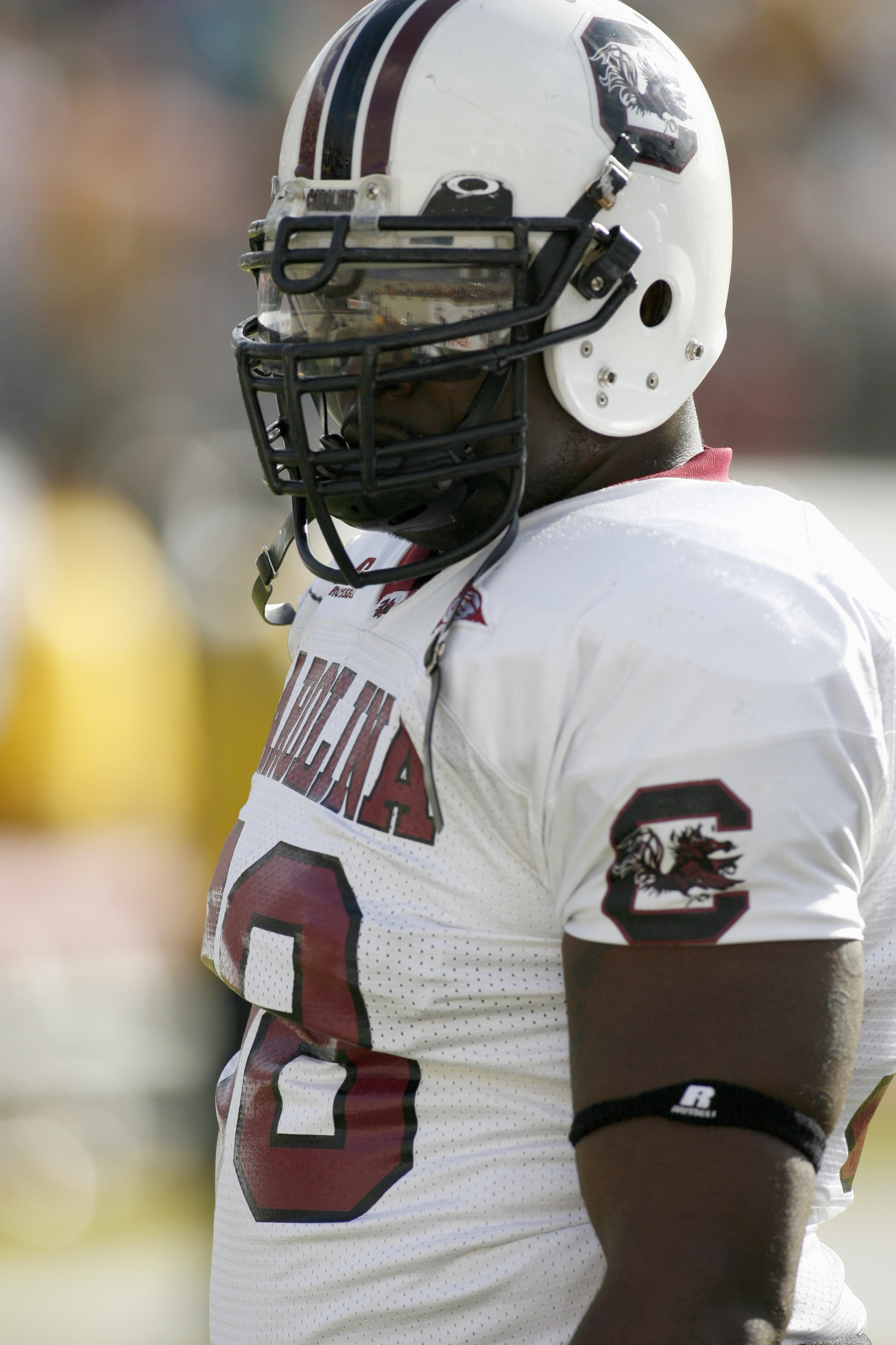 SHREVEPORT, LA - DECEMBER 30:  Defensive tackle Chris Tucker #98 of the South Carolina Gamecocks looks on against the Missouri Tigers during the Independence Bowl on December 30, 2005 at Independence Stadium in Shreveport, Louisiana. Missouri defeated Sou
