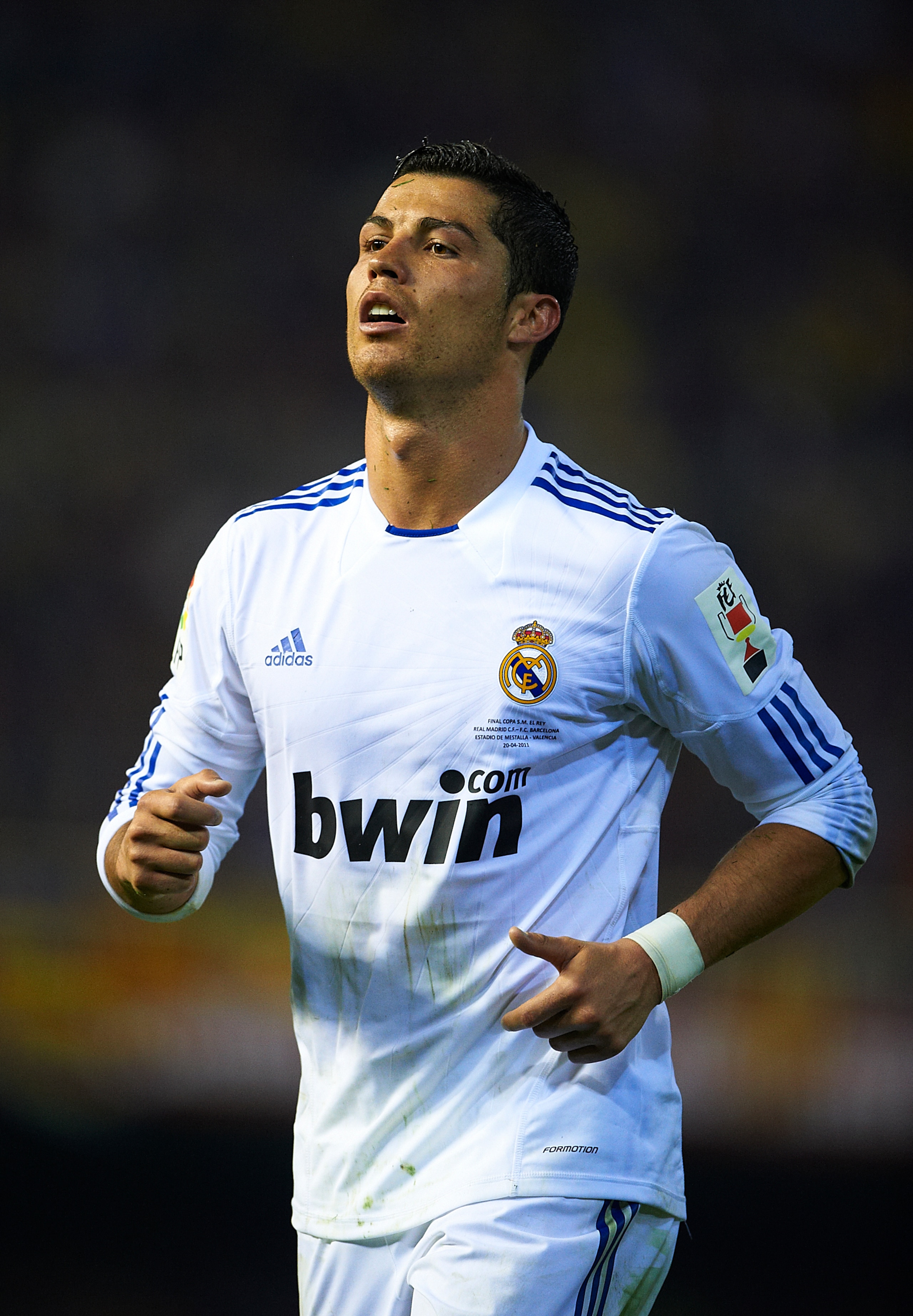 VALENCIA, BARCELONA - APRIL 20:  Cristiano Ronaldo of Real Madrid looks on during the Copa del Rey final match between Real Madrid and Barcelona at Estadio Mestalla on April 20, 2011 in Valencia, Spain. Real Madrid won 1-0  (Photo by Manuel Queimadelos Al