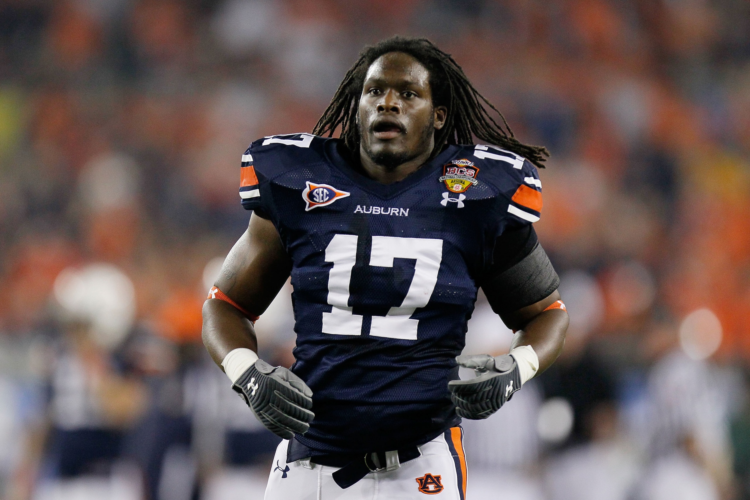 GLENDALE, AZ - JANUARY 10: Josh Bynes #17 of the Auburn Tigers looks on against the Oregon Ducks during the Tostitos BCS National Championship Game at University of Phoenix Stadium on January 10, 2011 in Glendale, Arizona. (Photo by Kevin C. Cox/Getty I GLENDALE, AZ - JANUARY 10: Josh Bynes #17 of the Auburn Tigers looks on against the Oregon Ducks during the Tostitos BCS National Championship Game at University of Phoenix Stadium on January 10, 2011 in Glendale, Arizona. (Photo by Kevin C. Cox/Getty I