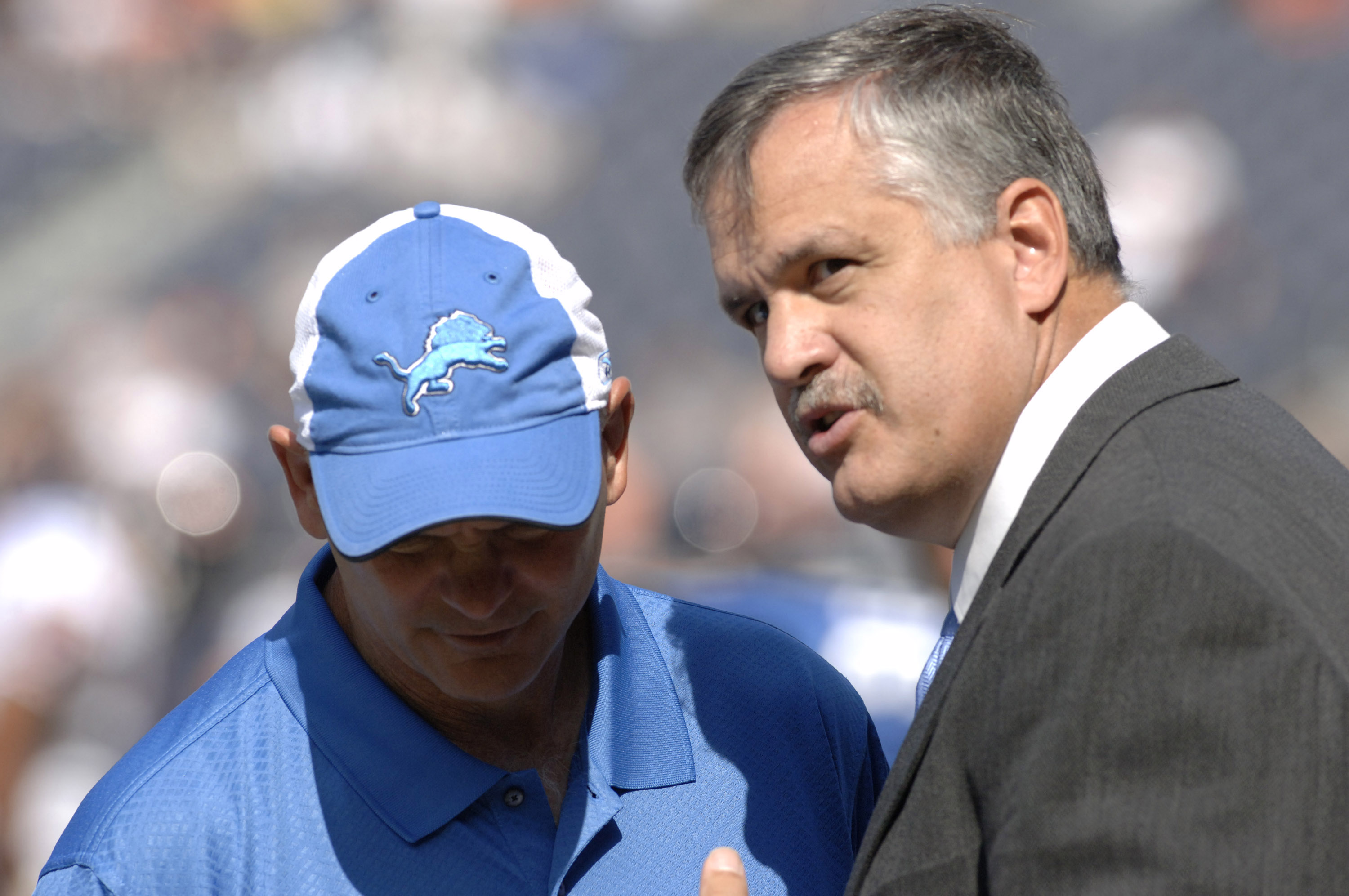 Detroit Lions president Matt Millen with coach Ron Marinelli on the sidelines during a game between the Chicago Bears and Detroit Lions at Soldier Field in Chicago, Illinois on September 17, 2006.  The Bears won 34 - 7.  (Photo by Al Messerschmidt/Getty I