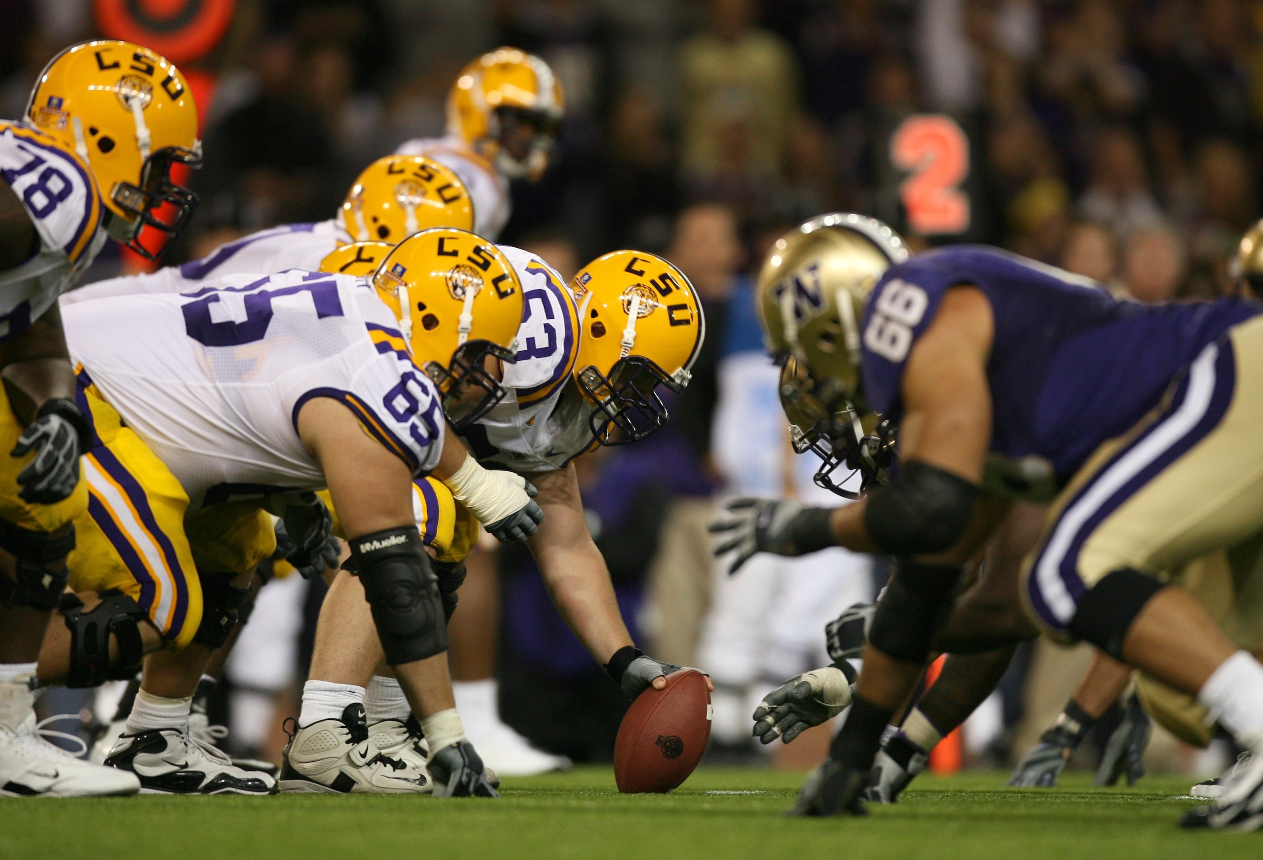 SEATTLE - SEPTEMBER 5: Center T-Bob Hebert #53 of the LSU Tigers sets to snap the ball during their game against the Washington Huskies on September 5, 2009 at Husky Stadium in Seattle, Washington. The LSU Tigers defeated the Washington Huskies 31-23. (P SEATTLE - SEPTEMBER 5: Center T-Bob Hebert #53 of the LSU Tigers sets to snap the ball during their game against the Washington Huskies on September 5, 2009 at Husky Stadium in Seattle, Washington. The LSU Tigers defeated the Washington Huskies 31-23. (P