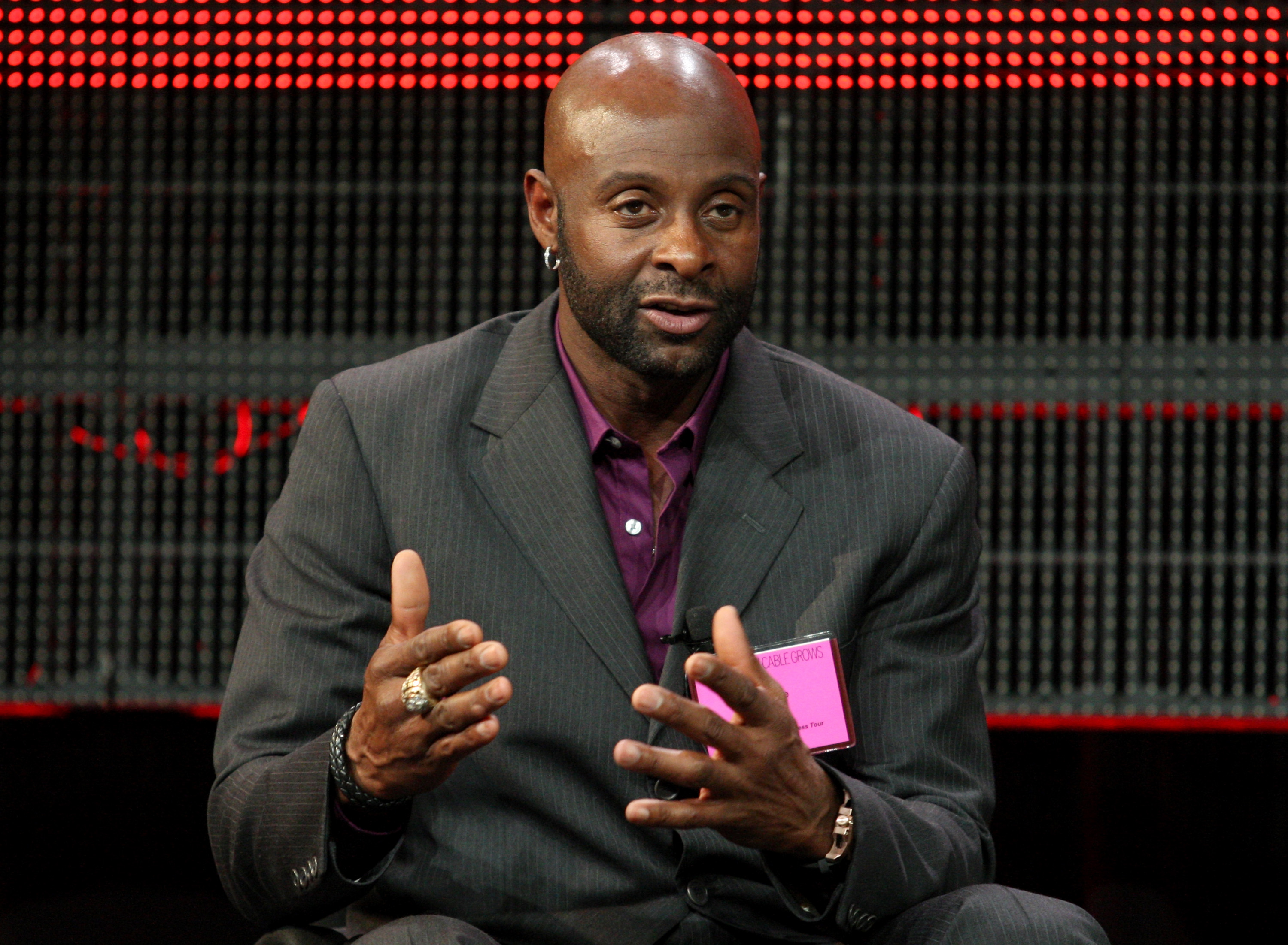 PASADENA, CA - JANUARY 05:  NFL Hall of Famer Jerry Rice speaks onstage during the 'Year of the Quarterback' panel at the ESPN portion of the 2011 Winter TCA press tour held at the Langham Hotel on January 5, 2011 in Pasadena, California.  (Photo by Frede