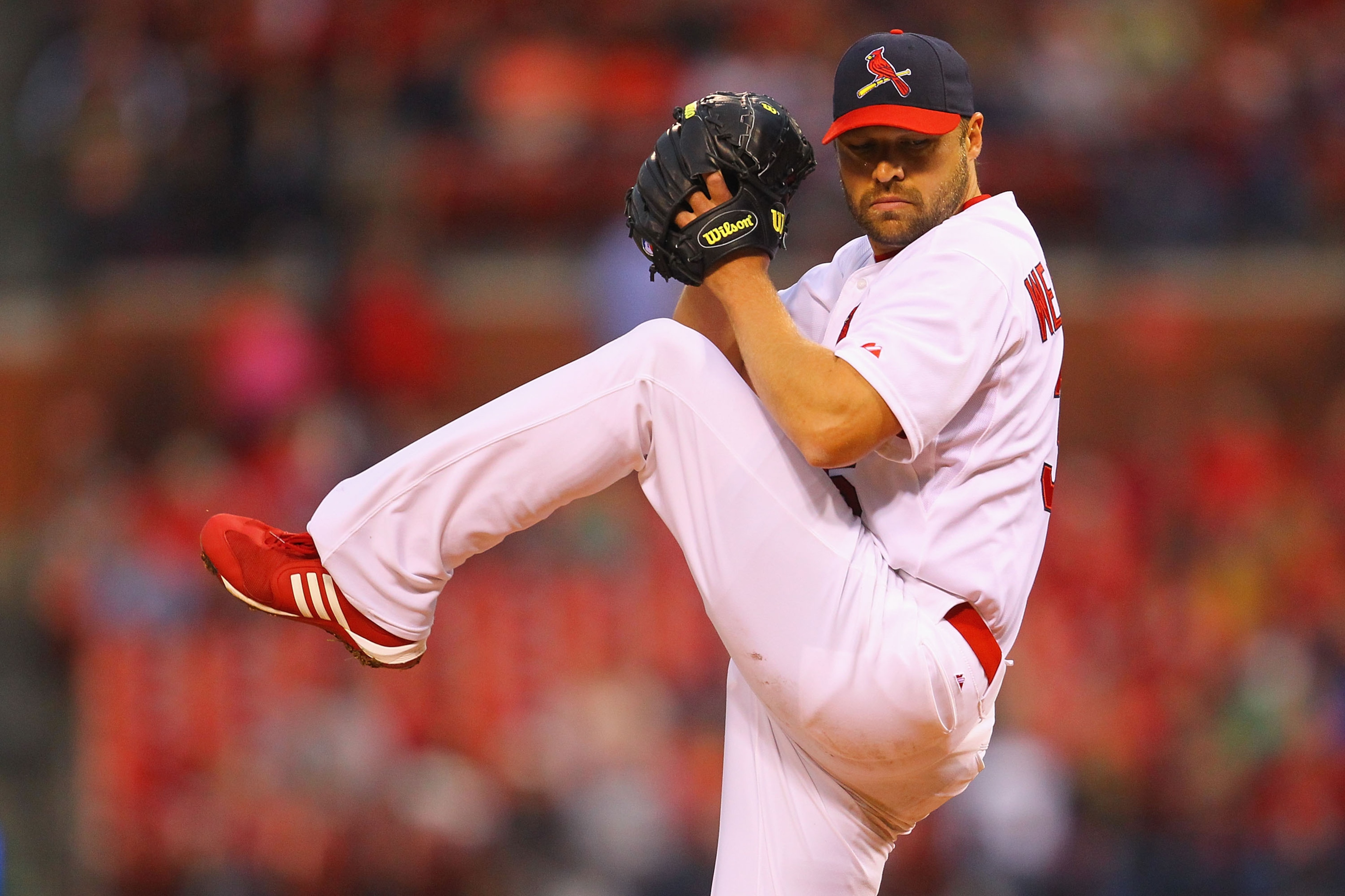 ST. LOUIS, MO - APRIL 24: Starter Jake Westbrook #35 of the St. Louis Cardinals pitches against the Cincinnati Reds at Busch Stadium on April 24, 2011 in St. Louis, Missouri.  (Photo by Dilip Vishwanat/Getty Images)
