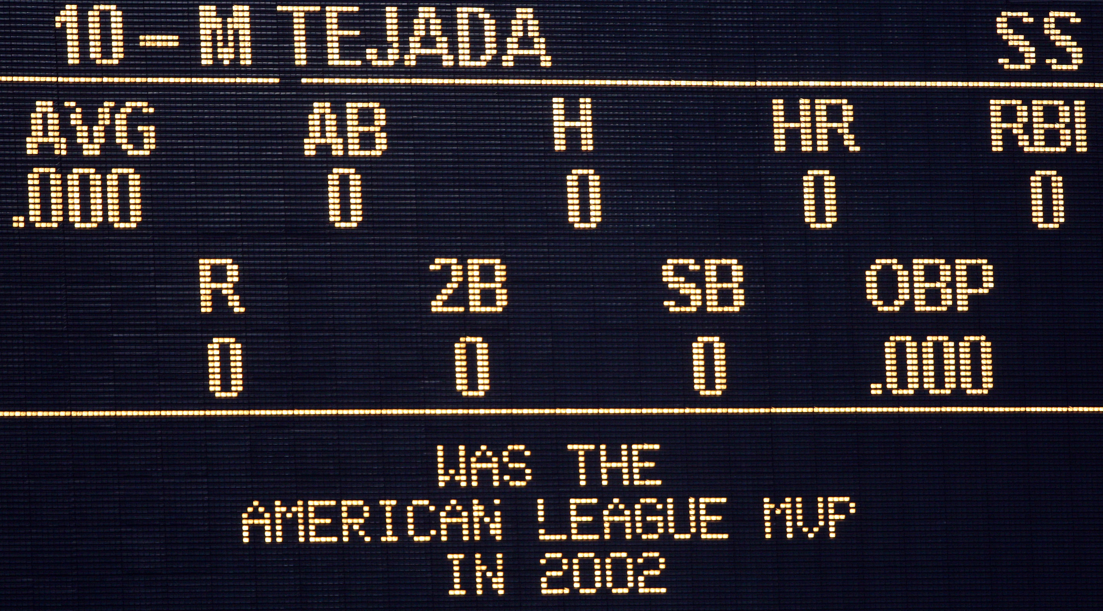 SAN DIEGO, CA - MARCH 31:  Miguel Tejada #10 of the Houston Astros season's statistics are lit up on the board during the game against the San Diego Padres during their Opening Day Game at Petco Park March 31, 2008 in San Diego, California.  (Photo by Don