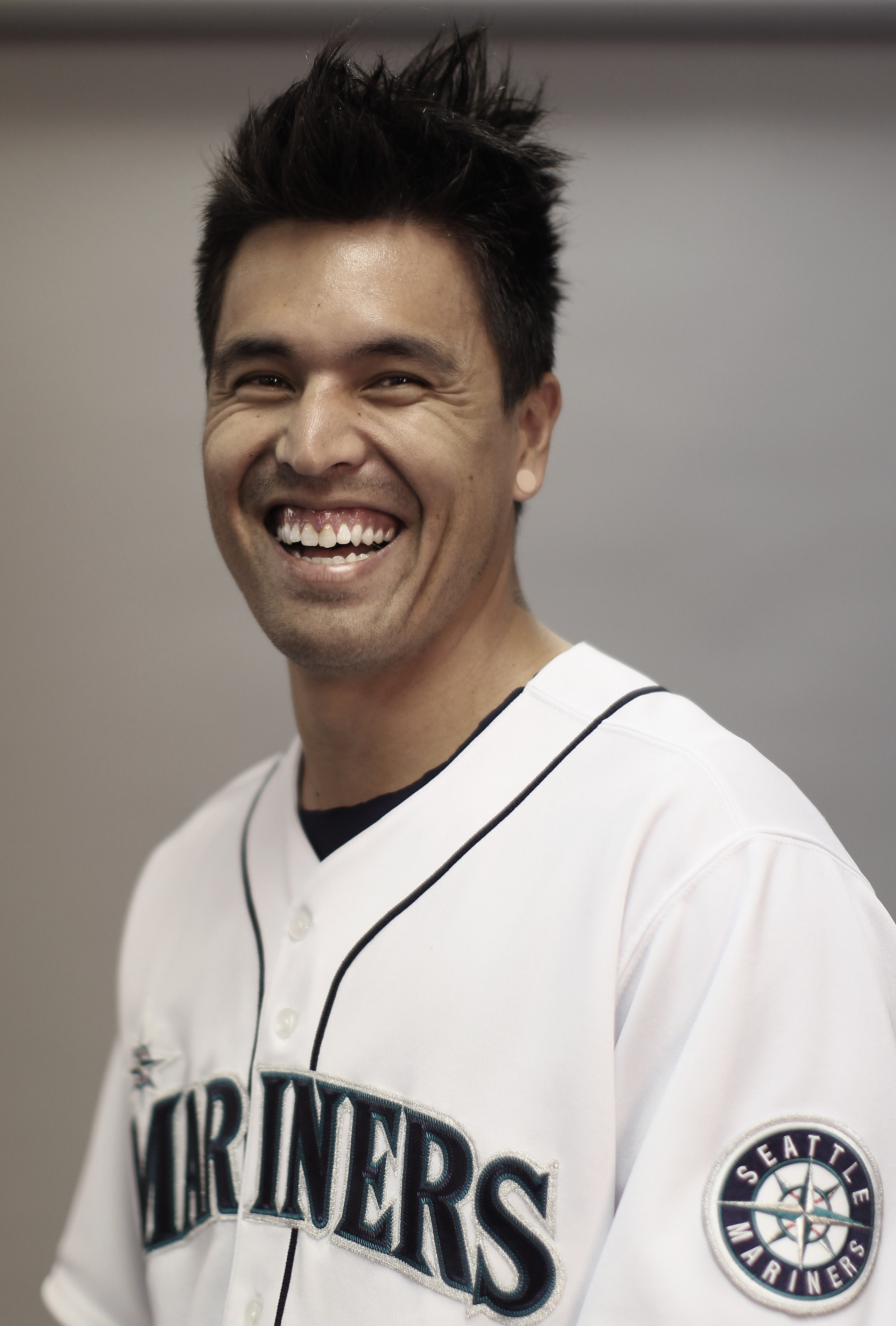 PEORIA, AZ - FEBRUARY 20:  (EDITORS NOTE : THIS IMAGE HAS BEEN DIGITALLY DESATURATED).  Brandon League #43 of the Seattle Mariners poses for a portrait at the Peoria Sports Complex on February 20, 2011 in Peoria, Arizona.  (Photo by Ezra Shaw/Getty Images