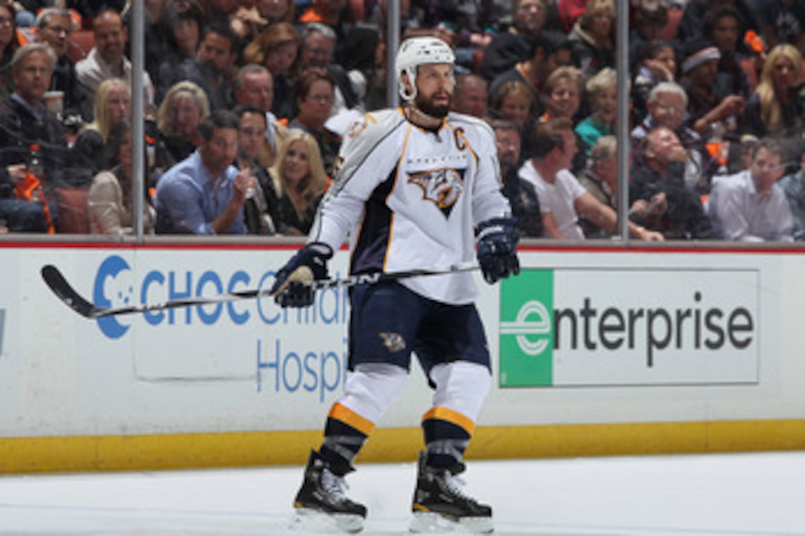 ANAHEIM, CA - APRIL 13:  Shea Weber #6 of the Nashville Predators skates against the Anaheim Ducks in Game One of the Western Conference Quarterfinals during the 2011 NHL Stanley Cup Playoffs at Honda Center on April 13, 2011 in Anaheim, California. The P