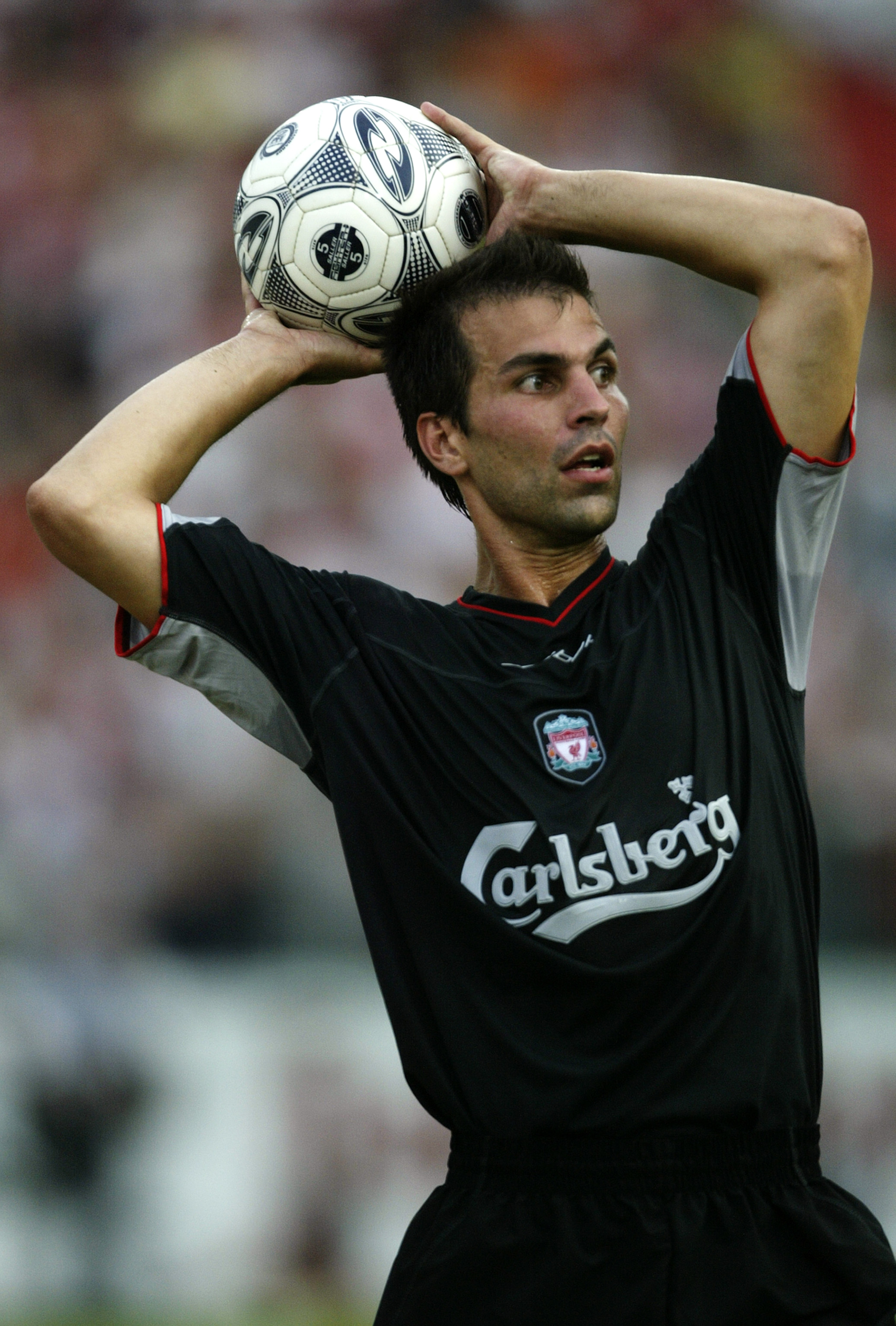 COLOGNE - JULY 16:  Markus Babbel of Liverpool takes a throw on during the friendly match between FC Cologne and Liverpool at The Rhein Energie Stadium on July 16, 2003 in Cologne, Germany.  Liverpool won the match 3-1.  (Photo by Stuart Franklin/Getty Im
