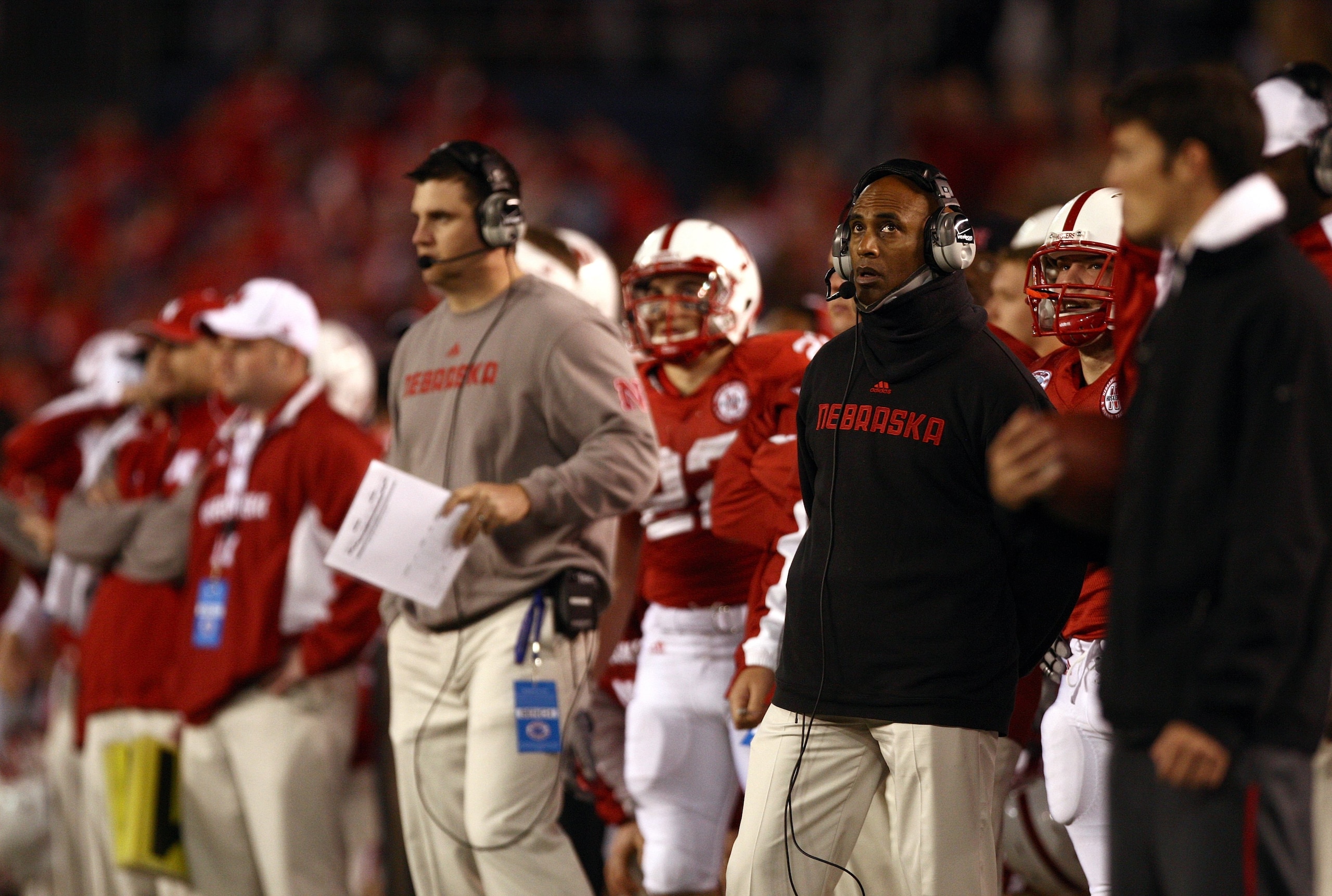 SAN DIEGO - DECEMBER 30:  Assistant Coach Ron Brown of the University of Nebraska Cornhuskers looks on from the sideline during the Pacific Life Holiday Bowl against University of Arizona Wildcats on December 30, 2009 at Qualcomm Stadium in San Diego, Cal