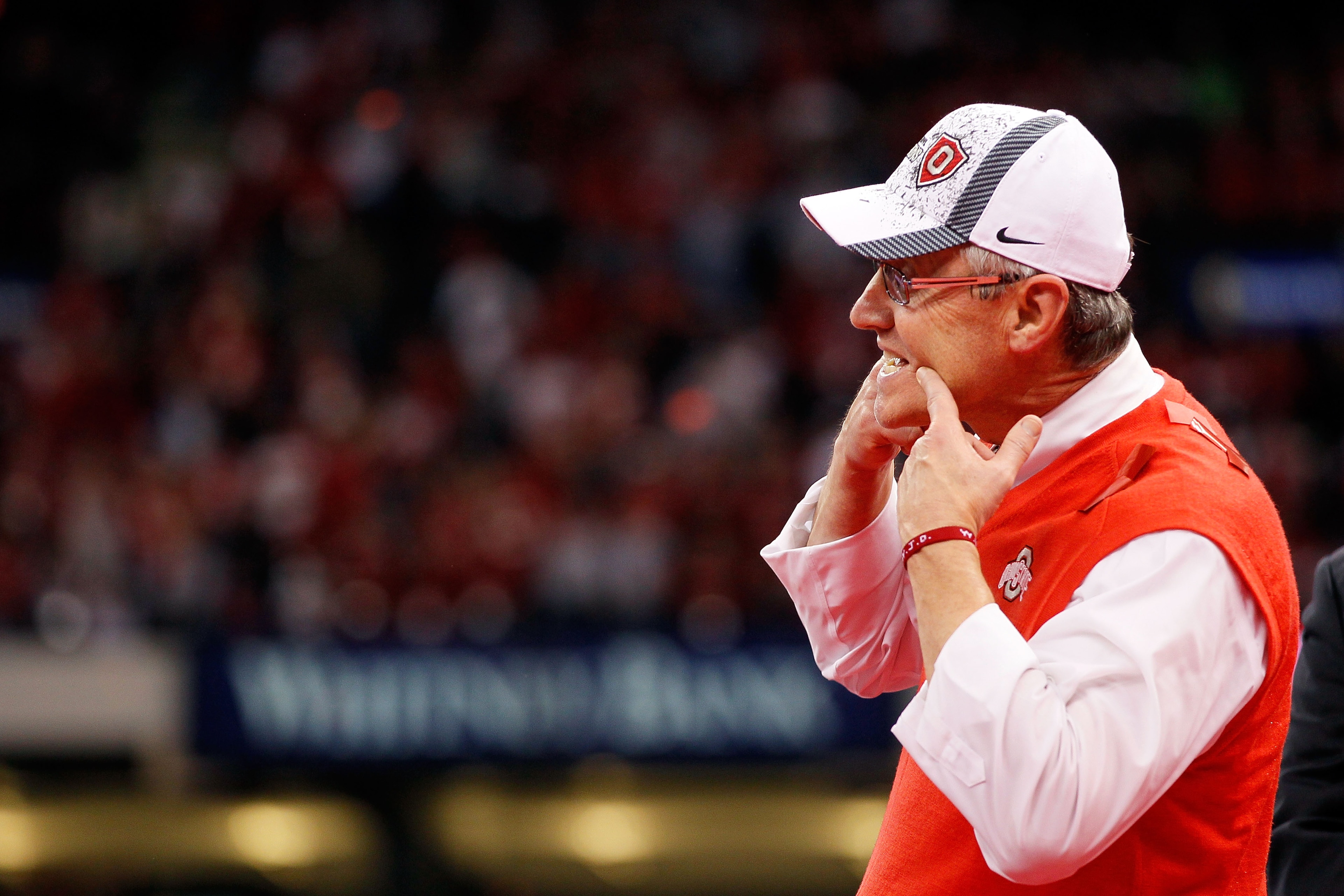 NEW ORLEANS, LA - JANUARY 04:  Head coach Jim Tressel of the Ohio State Buckeyes smiles after the Buckeyes 31-26 victory against the Arkansas Razorbacks during the Allstate Sugar Bowl at the Louisiana Superdome on January 4, 2011 in New Orleans, Louisiana