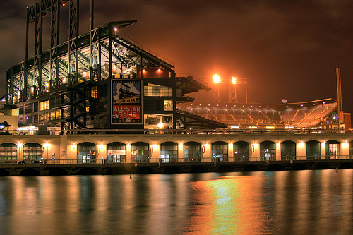 AT&T Park and McCovey Cove at Night - San Francisco CA