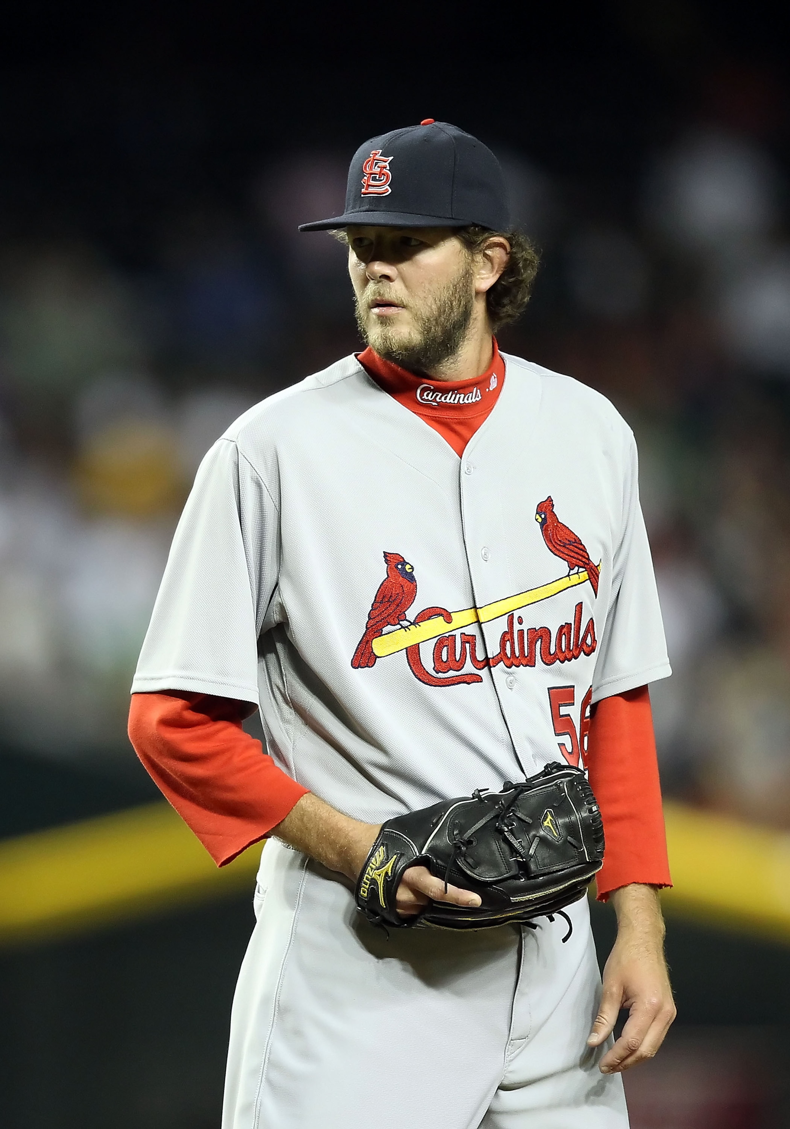 PHOENIX, AZ - APRIL 12:  Relief pitcher Brian Tallet #56 of the St. Louis Cardinals pitches against the Arizona Diamondbacks during the Major League Baseball game at Chase Field on April 12, 2011 in Phoenix, Arizona.  The Diamondbacks defeated the Cardina