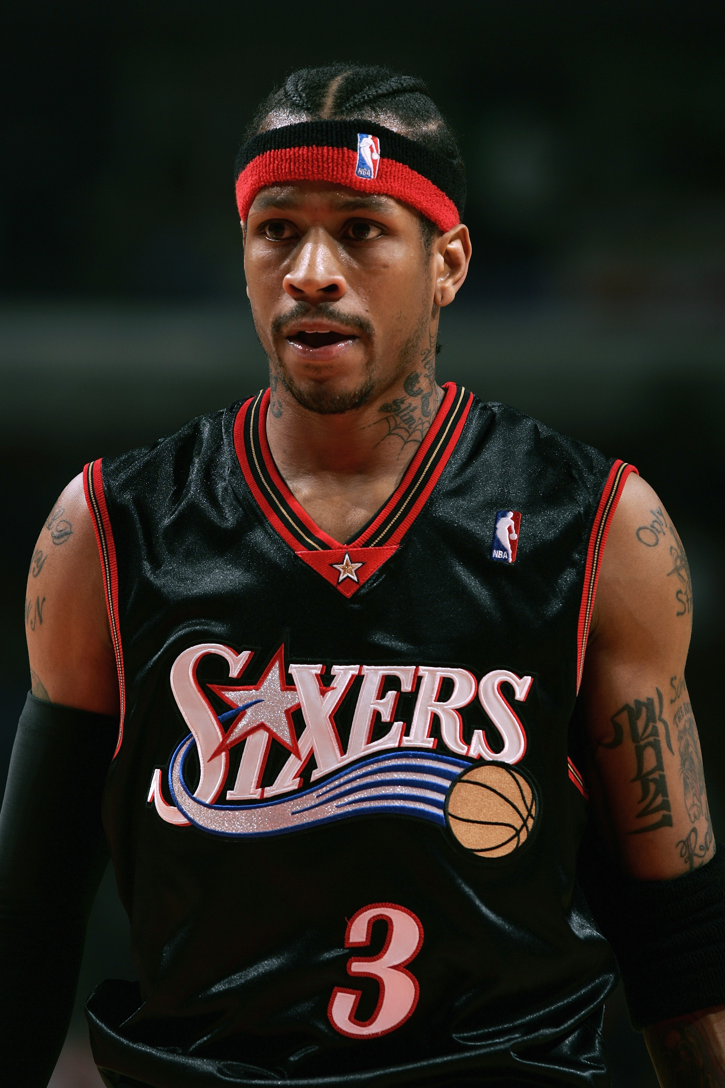 CHICAGO - FEBRUARY 16:  Allen Iverson #3 of the Philadelphia 76ers stands on the court during the game with the Chicago Bulls on February 16, 2006 at the United Center in Chicago, Illinois. The Bulls defeated the 76ers 117-84. NOTE TO USER: User expressly
