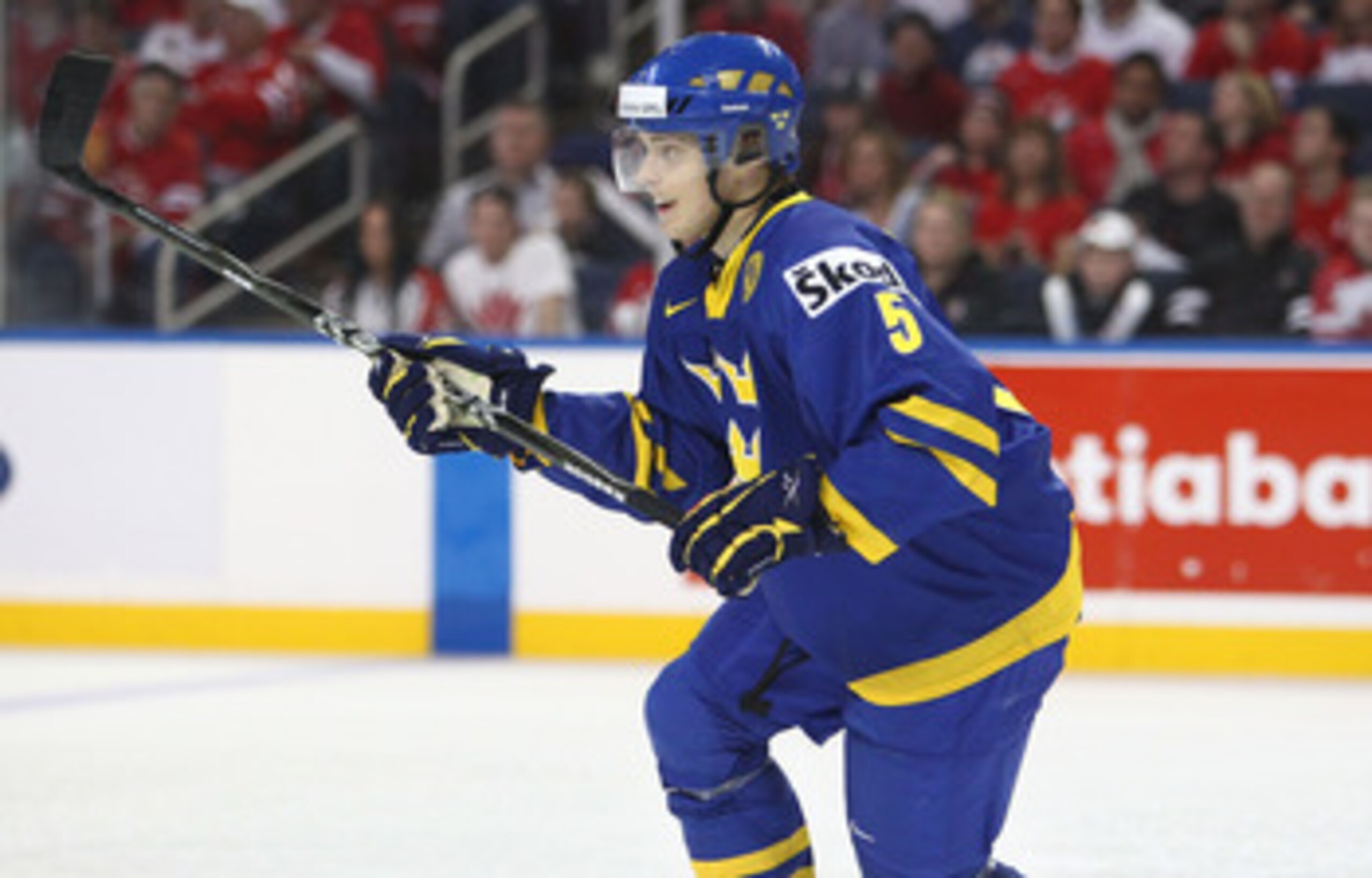 BUFFALO, NY - DECEMBER 31: Defenseman Adam Larsson #5 of Sweden during the 2011 IIHF World U20 Championship game between Canada and Sweden on December 31, 2010 at HSBC Arena in Buffalo, New York. (Photo by Tom Szczerbowski/Getty Images)