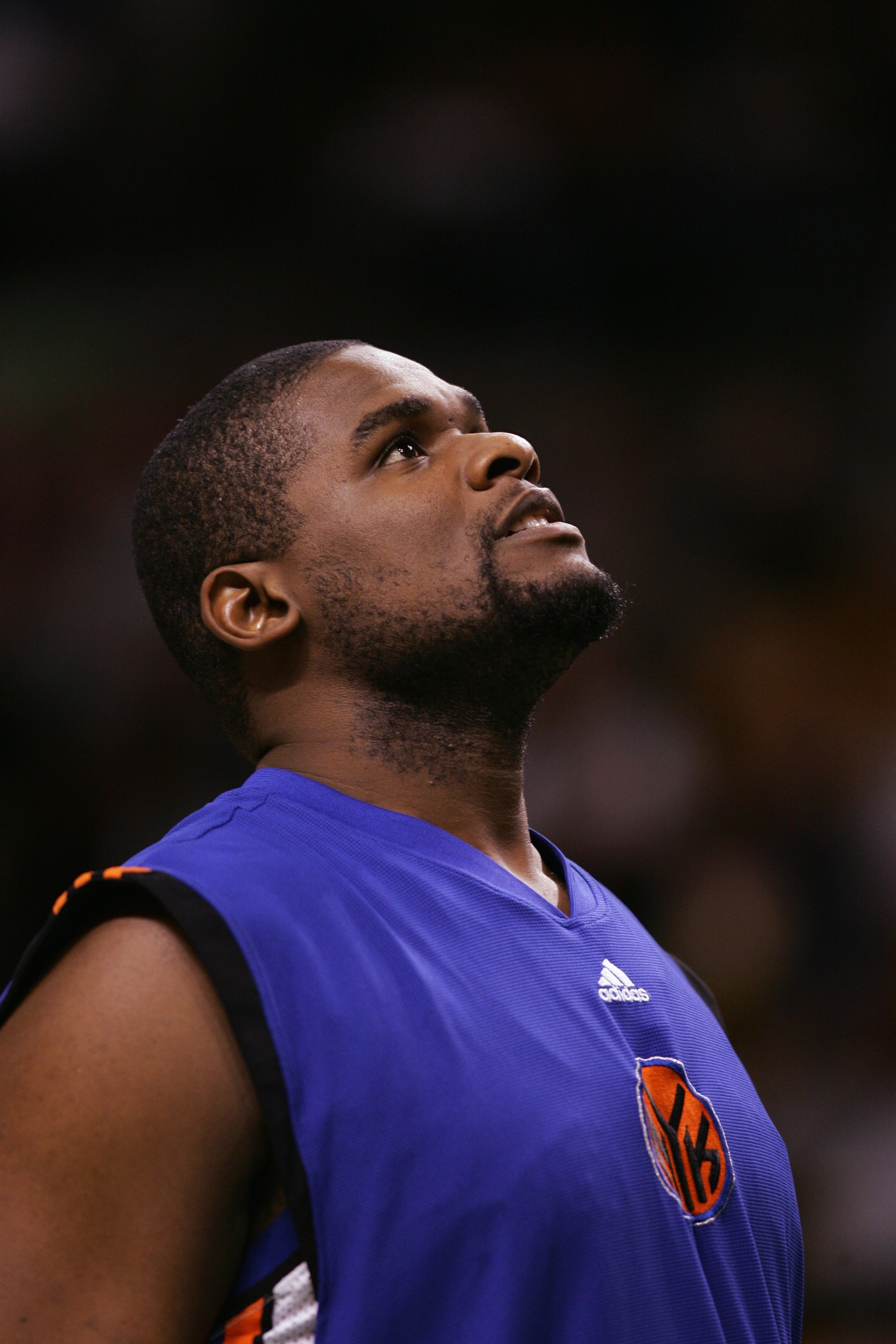 BOSTON - NOVEMBER 24:  Eddy Curry #13 of the New York Knicks looks on during a game against the Boston Celtics at the TD Banknorth Garden on November 24, 2006 in Boston, Massachusetts.  The New York Knicks defeated the Boston Celtics 101-77. NOTE TO USER: